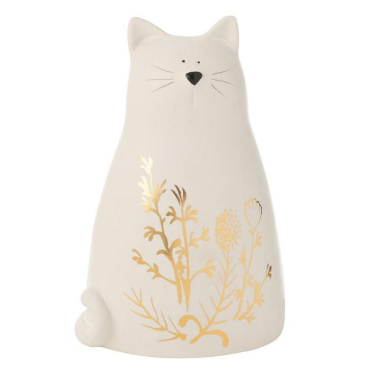 Paris Prix Statuette Chat en Porcelaine  Dessin Fleur  25cm Blanc