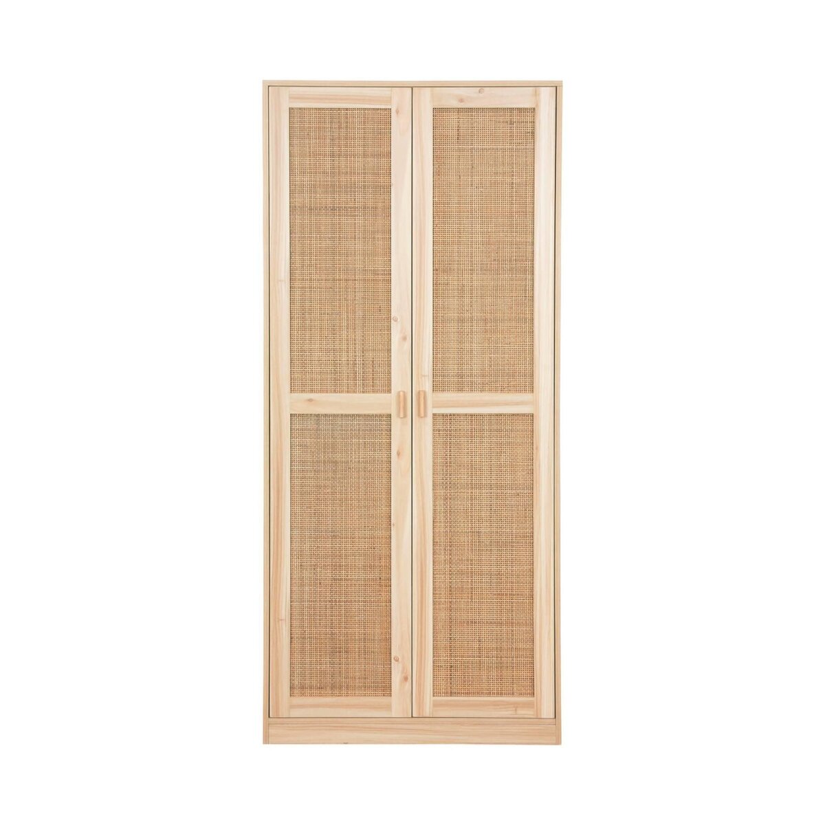 SWEEEK Armoire dressing cannage et effet bois. 2 portes avec penderie et rangements