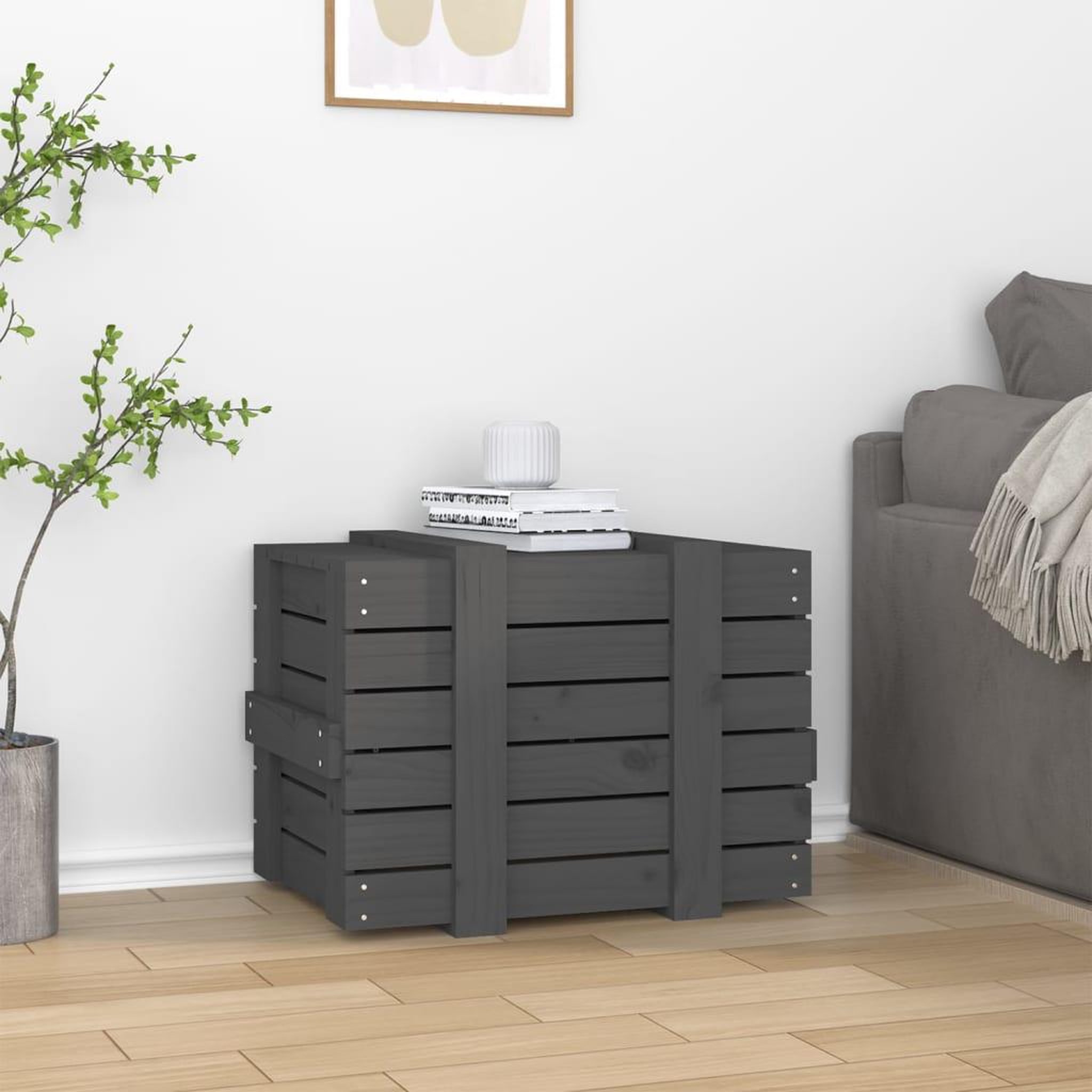 Voir la diapositive 3 : VIDAXL Boîte de rangement Gris 58x40,5x42 cm Bois massif de pin