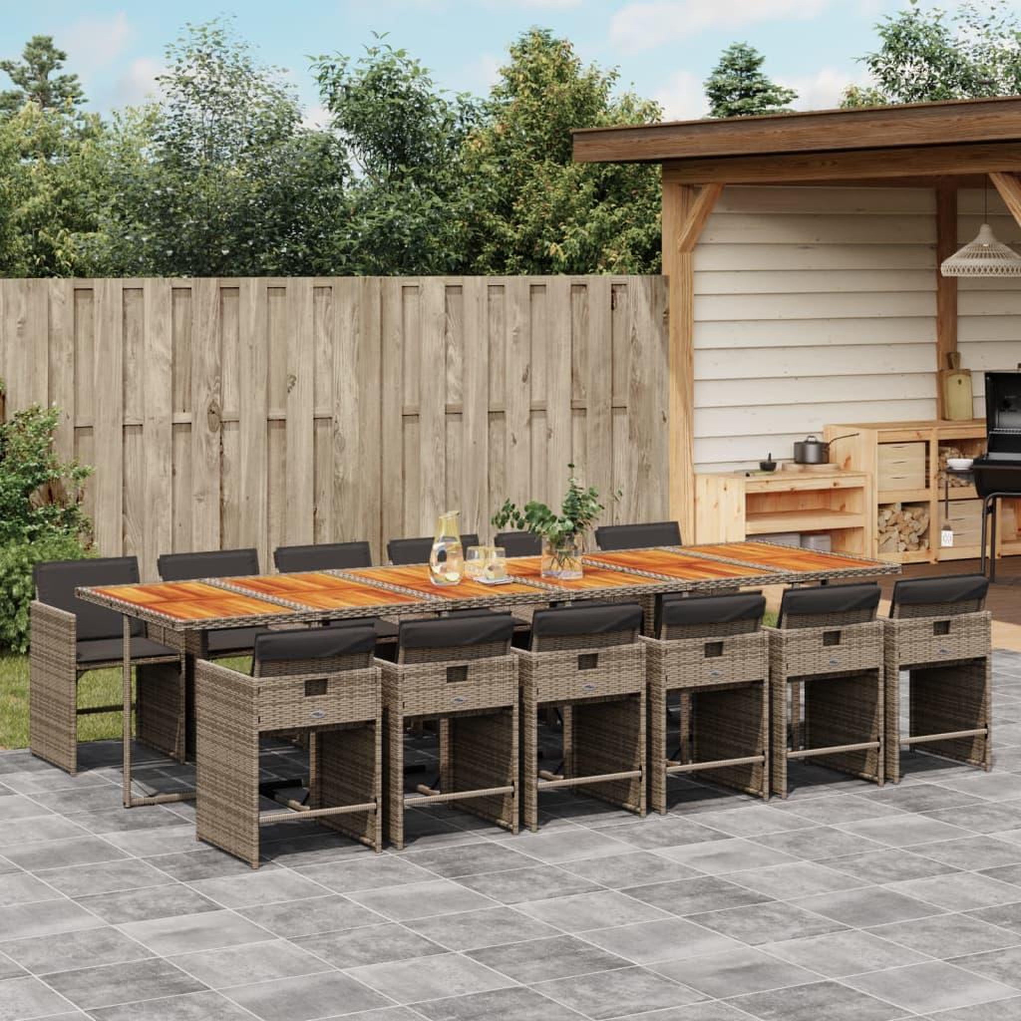 Voir la diapositive 1 : VIDAXL Ensemble a manger de jardin coussins 13 pcs gris resine tressee