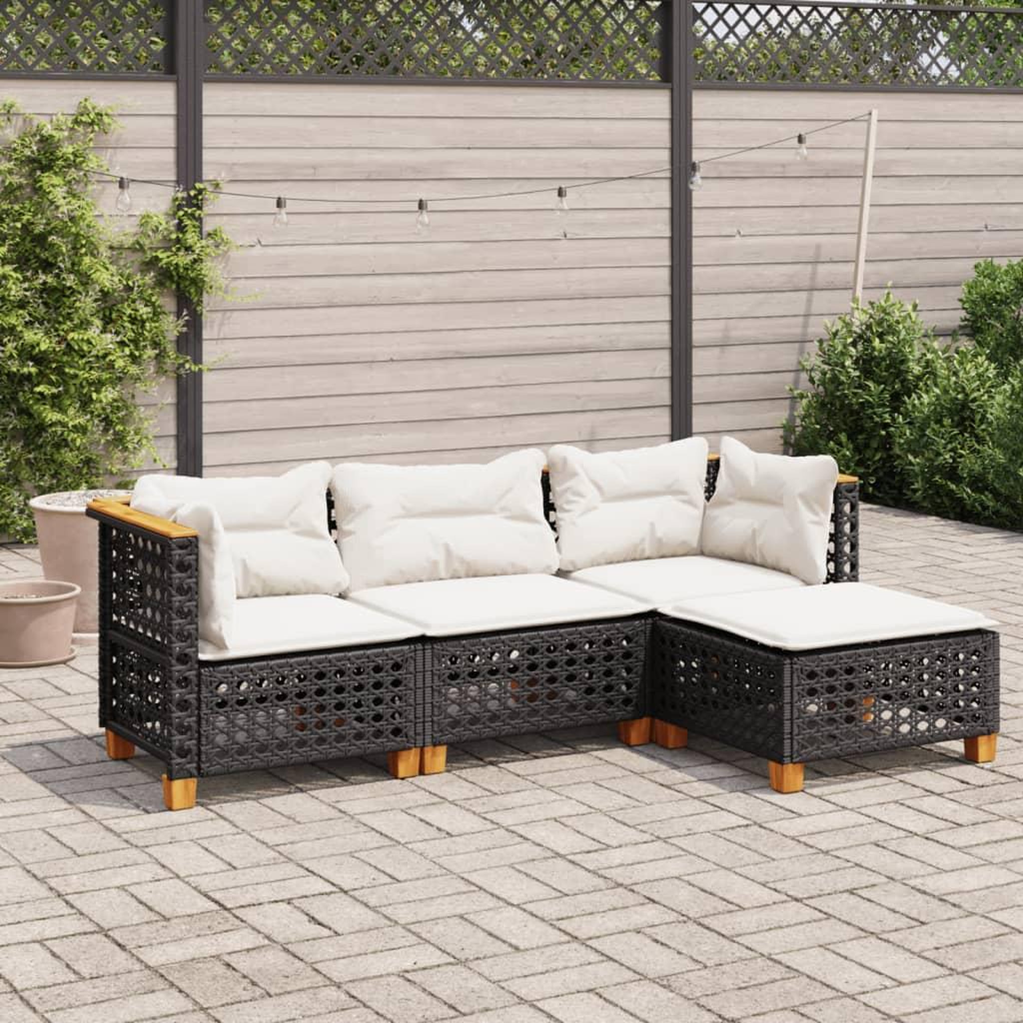 VIDAXL Salon de jardin 4 pcs avec coussins noir resine tressee