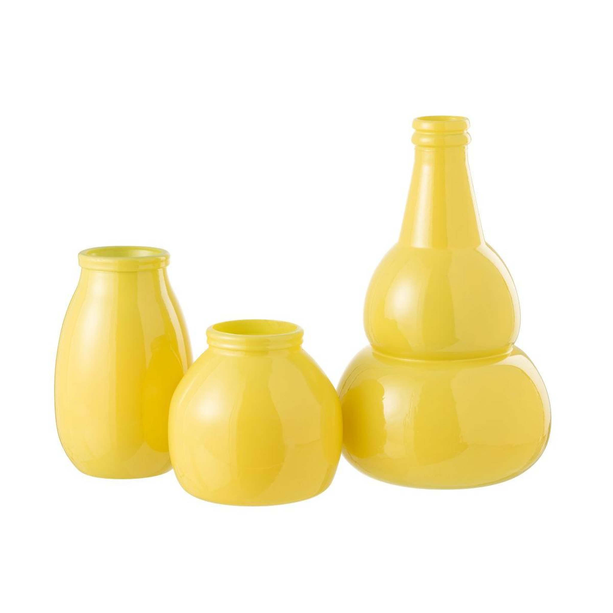Voir la diapositive 2 : J-LINE Vase déco en verre  cocoon  20cm jaune