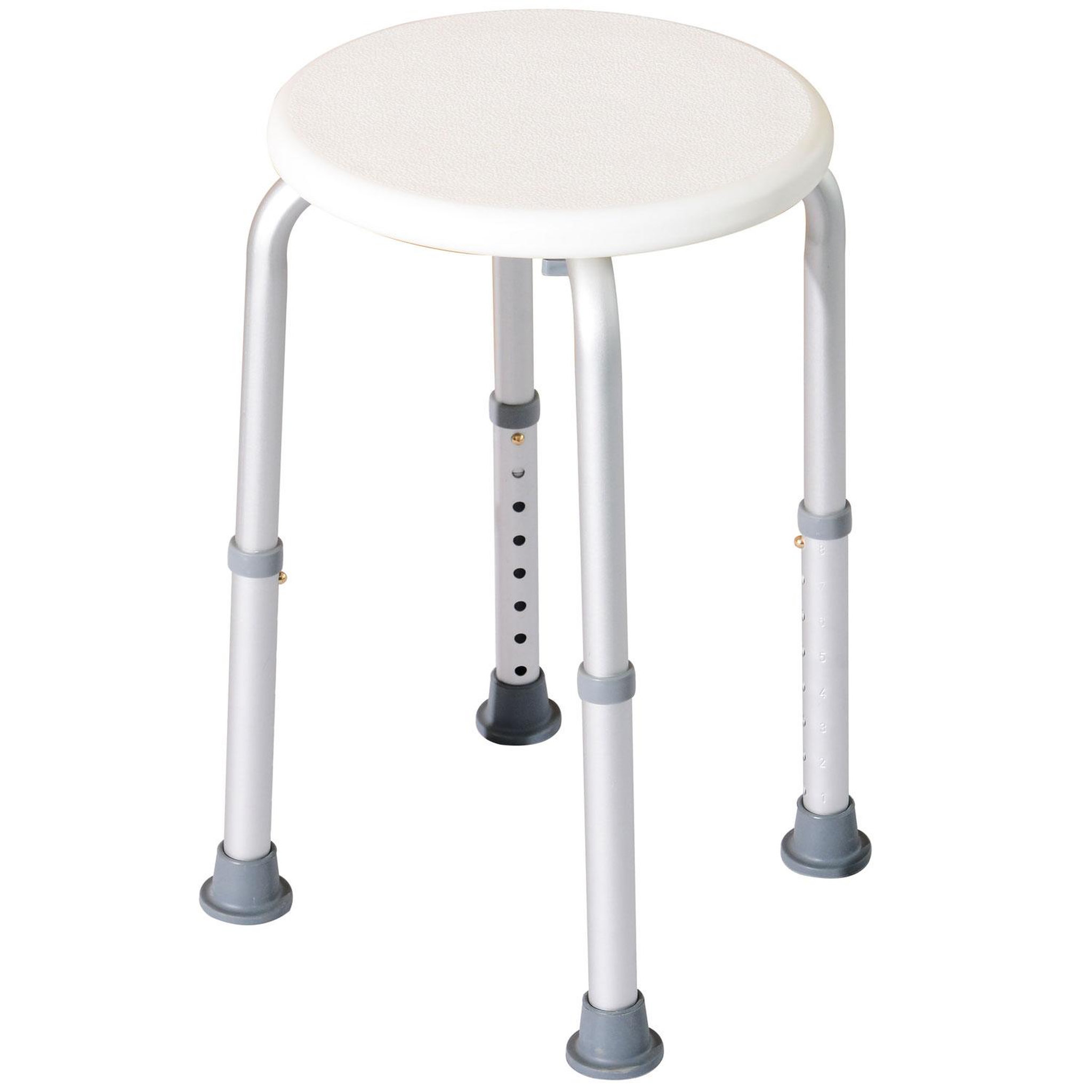 HOMCOM Tabouret de douche réglable en hauteur siège de douche ergonomique pieds antidérapants charge max. 136 kg alu hdpe blanc