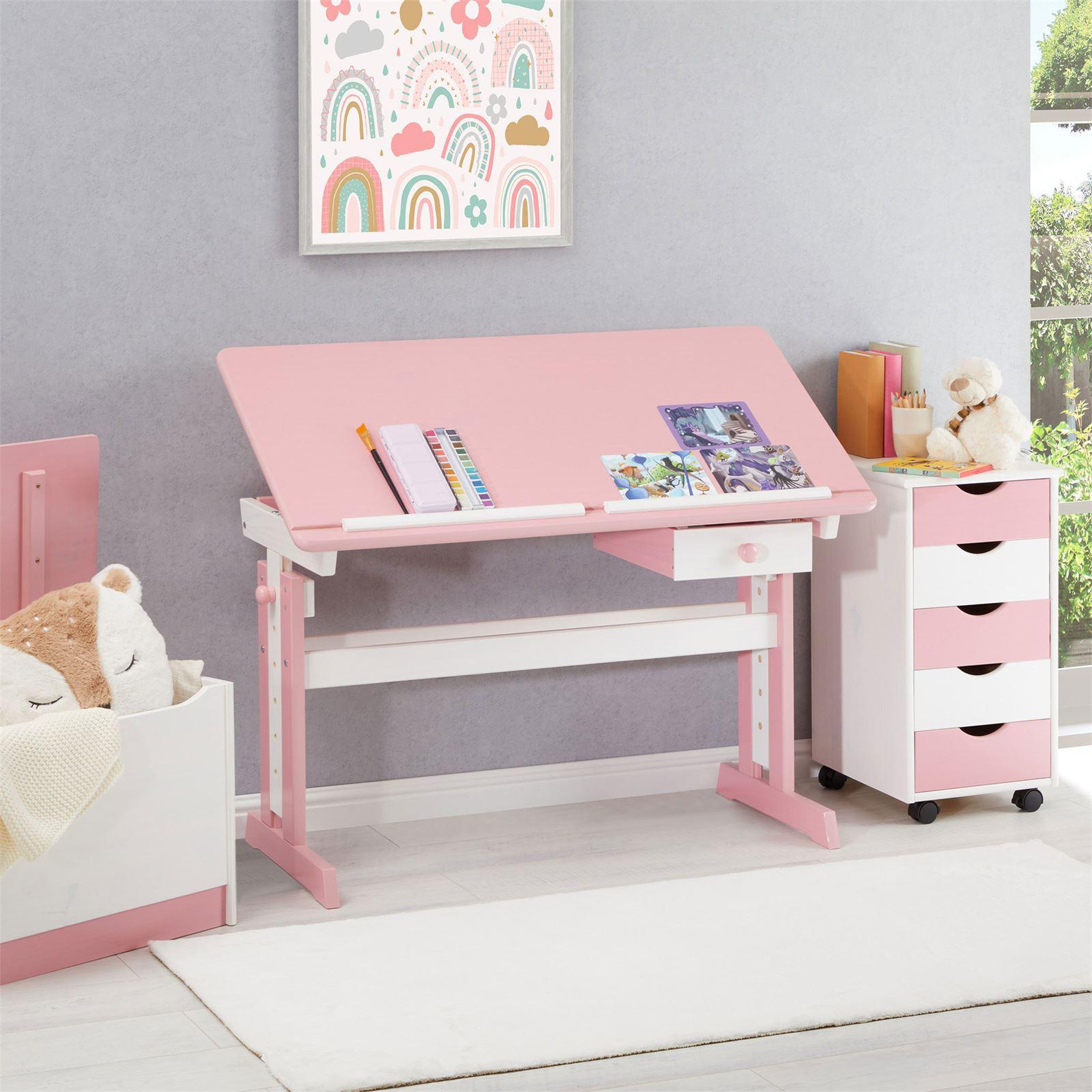 Voir la diapositive 2 : IDIMEX Bureau enfant FLEXI, en pin massif, réglable en hauteur et plateau inclinable