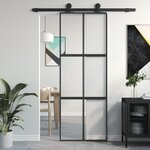 VIDAXL Porte coulissante noir 76x205 cm verre trempe aluminium