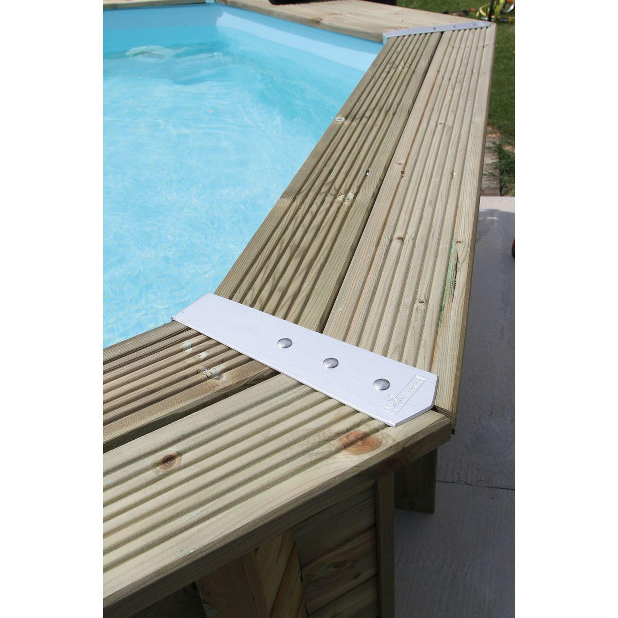 Voir la diapositive 8 : UBBINK Piscine enterrée bois octogonale - 400X610x130cm - Liner Bleu -OCEA 