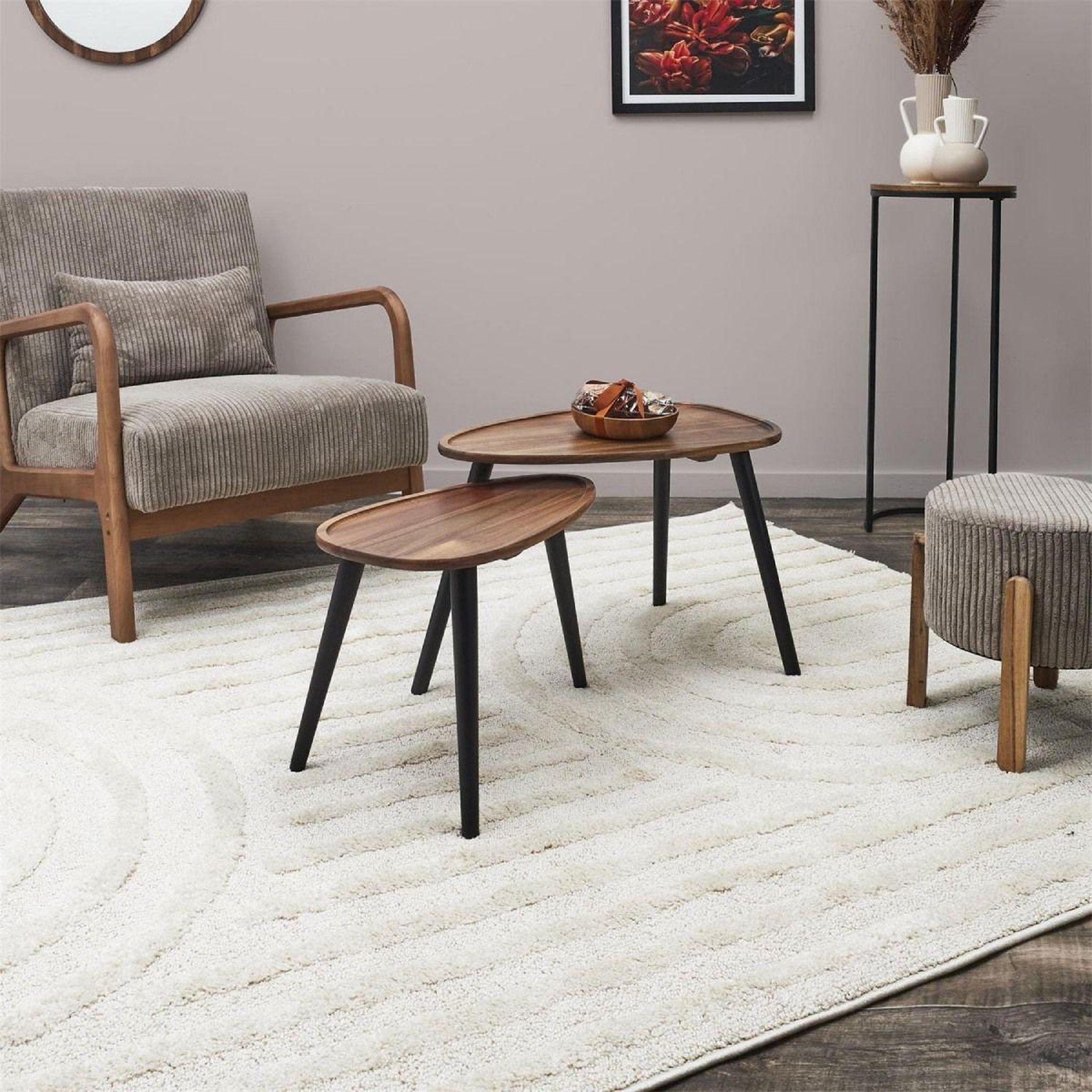 Voir la diapositive 5 : The Home Deco Factory Lot de 2 tables basses gigognes  galet  60cm marron