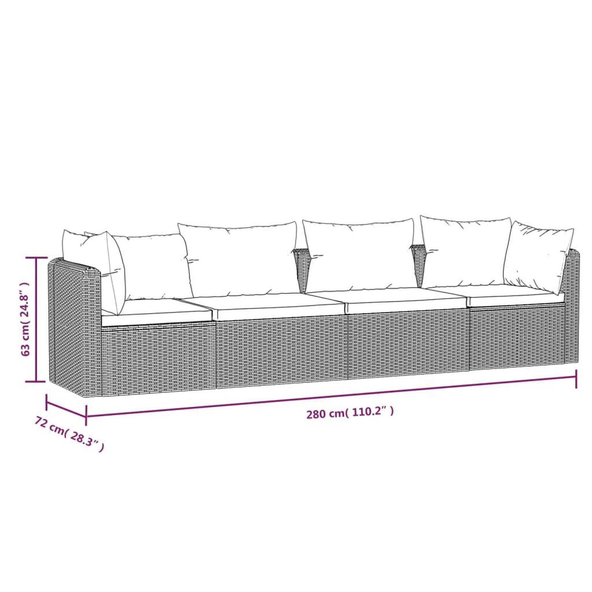 Voir la diapositive 6 : VIDAXL Canapes de jardin 4 pcs avec coussins Resine tressee Noir
