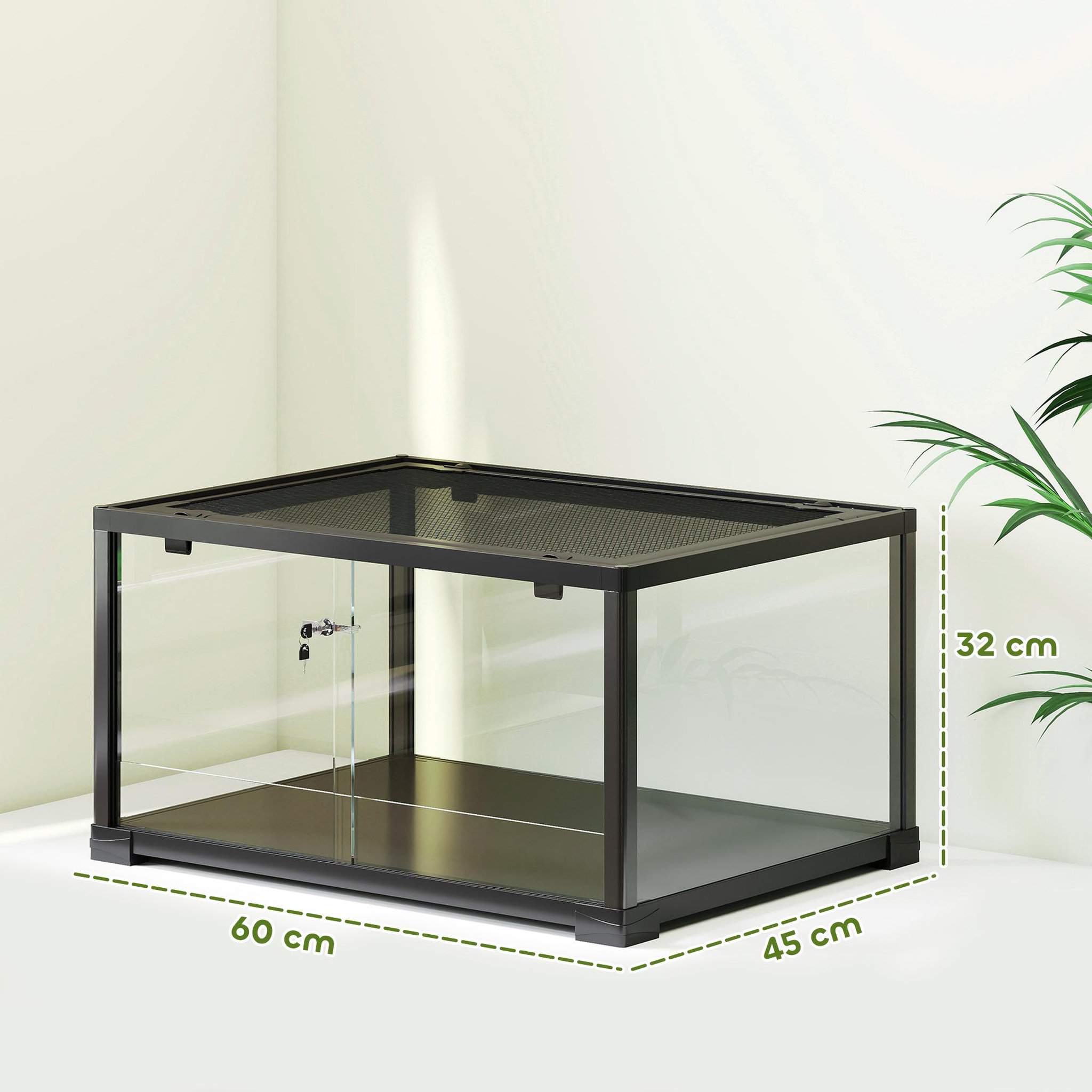 Voir la diapositive 3 : PAWHUT Terrarium 86L - toit maillé et porte coulissante verrouillable - 50x30x35cm - alu noir verre