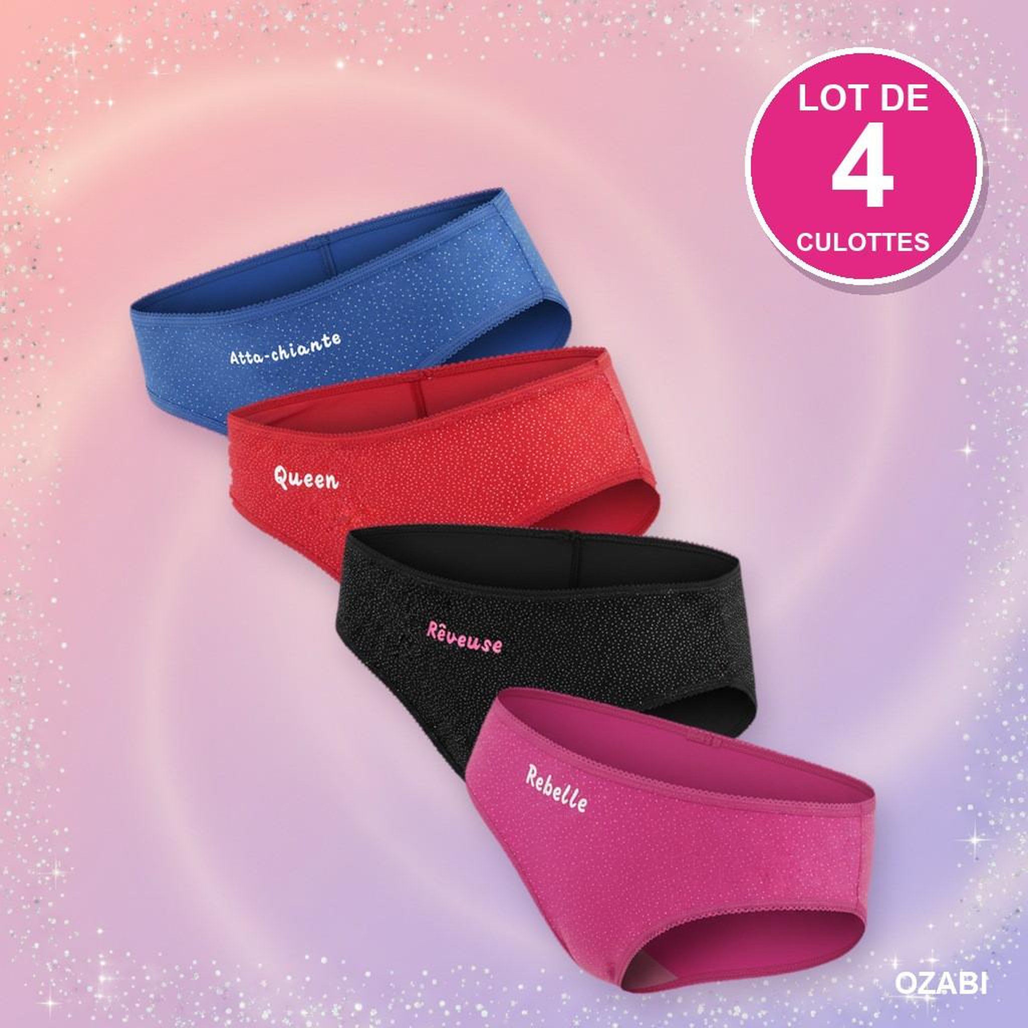 Voir la diapositive 3 : OZABI OZABI Culottes Fille Message Humoristique Pois Pailletés - Pack de 4 (Lot)