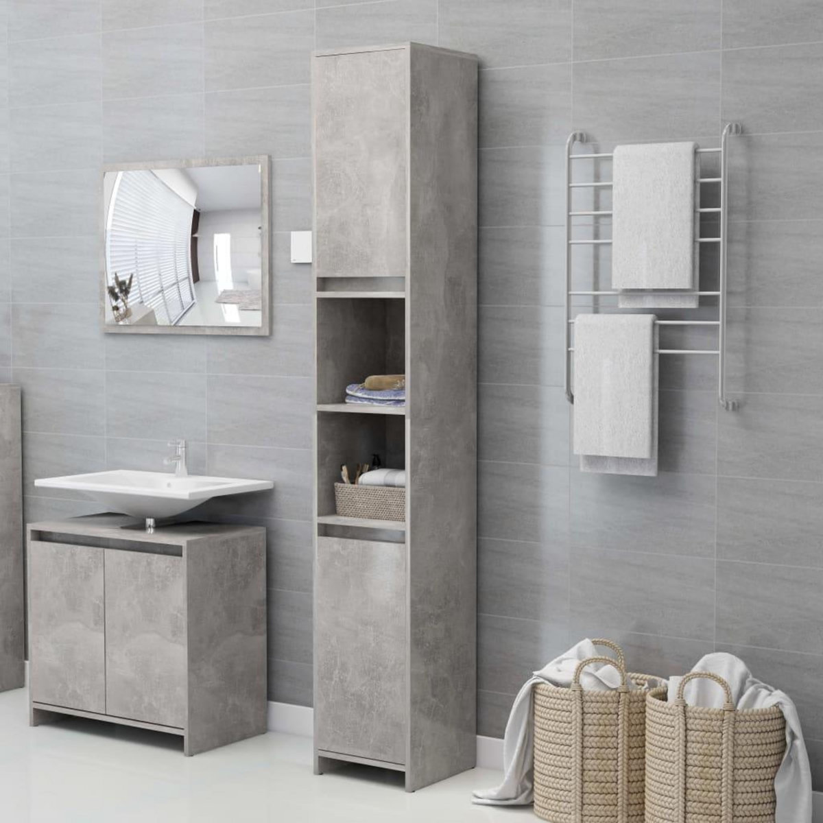VIDAXL Armoire de salle de bain Gris beton Bois d'ingenierie