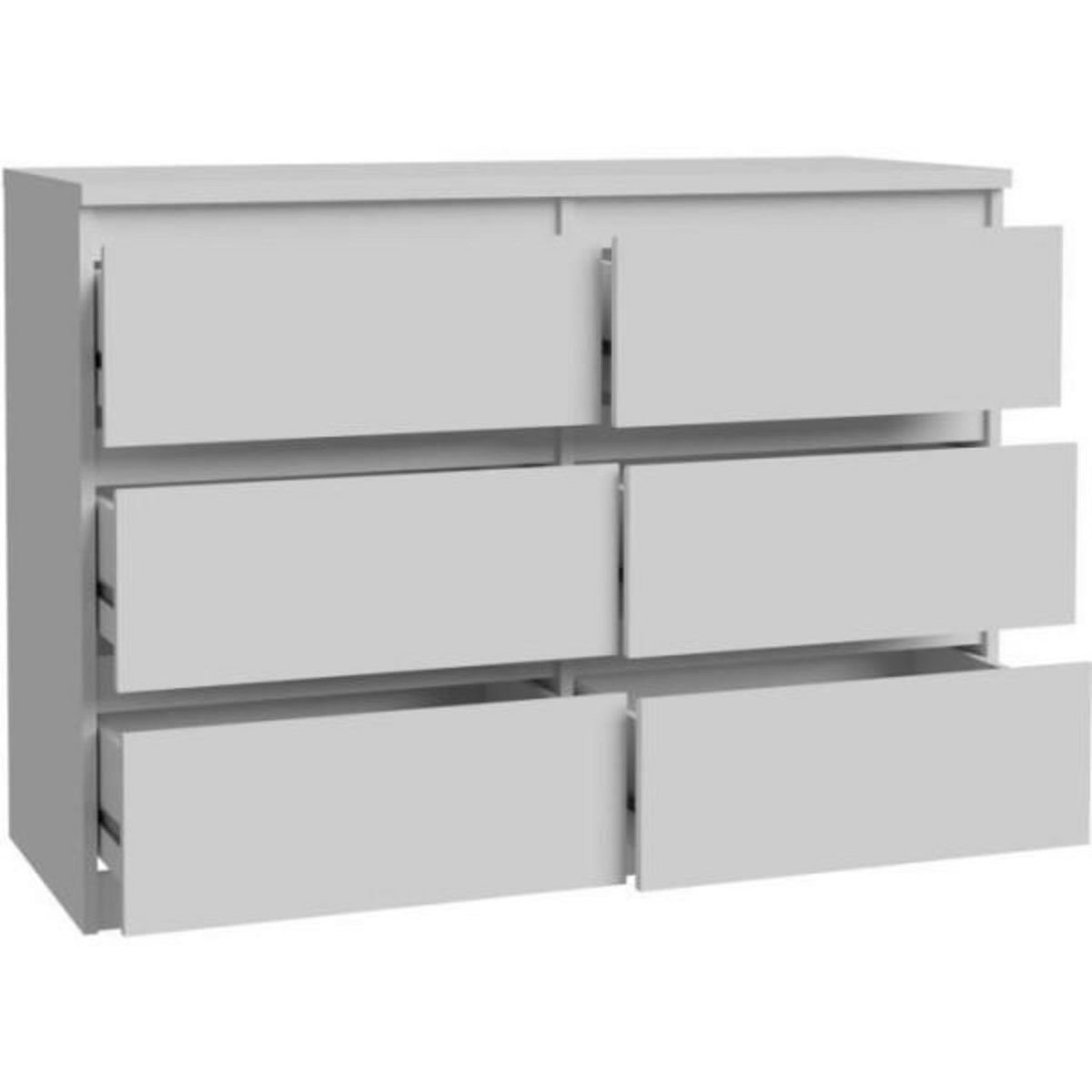 MARKET24 Commode CHELSEA 6 tiroirs - L 110 x P 42 x H 80 - Décor blanc mat