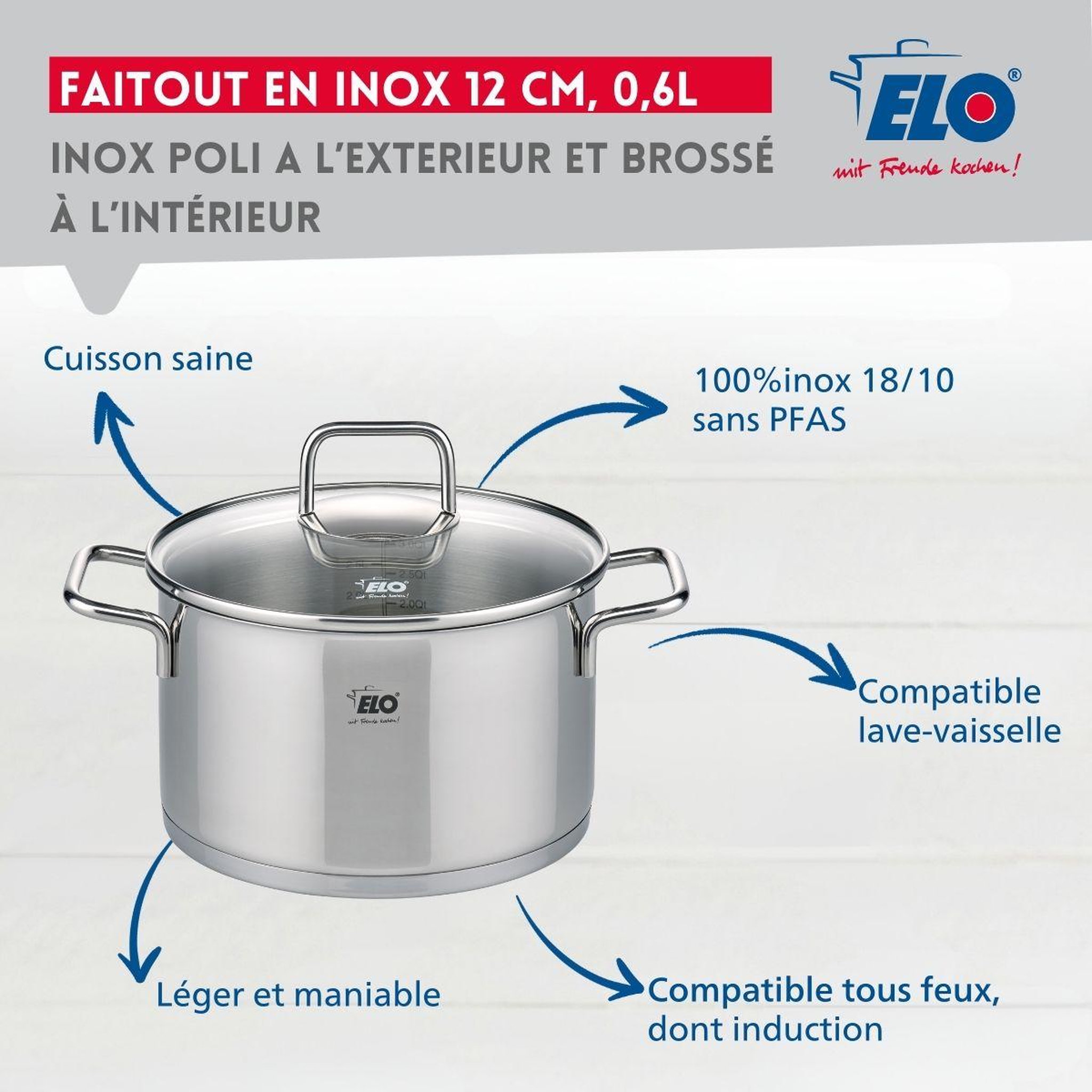 Voir la diapositive 3 : ELO Faitout en inox 12 cm de 0,6 litre elo citrin