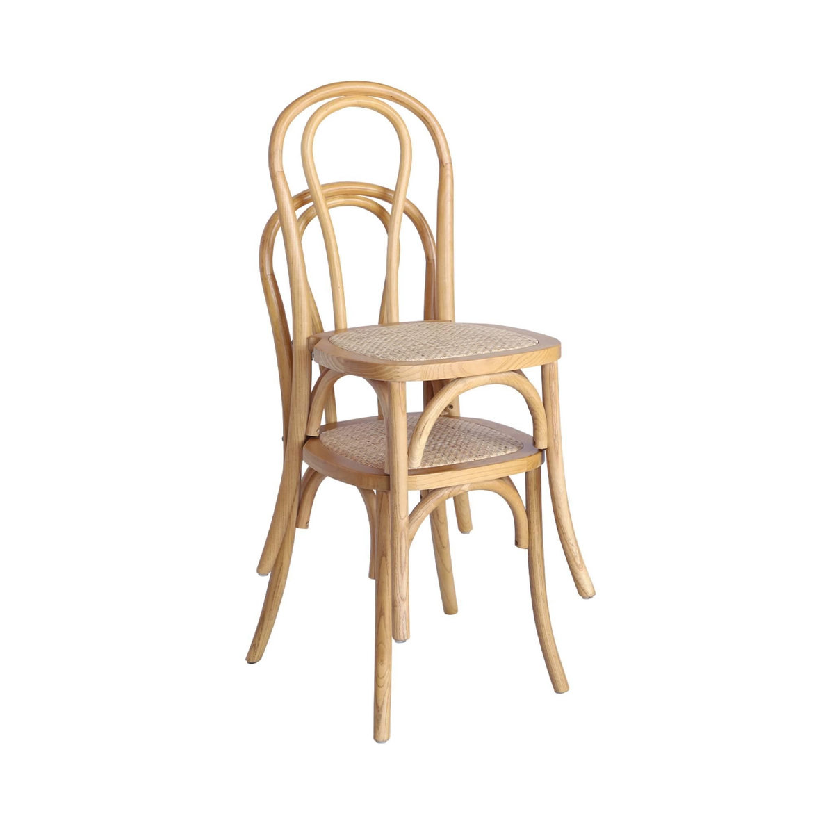 SWEEEK Lot de 4 chaises vintage en bois avec assise en rotin et dossier arrondi. coloris naturel. L 48 x P 49.5 x H 90cm