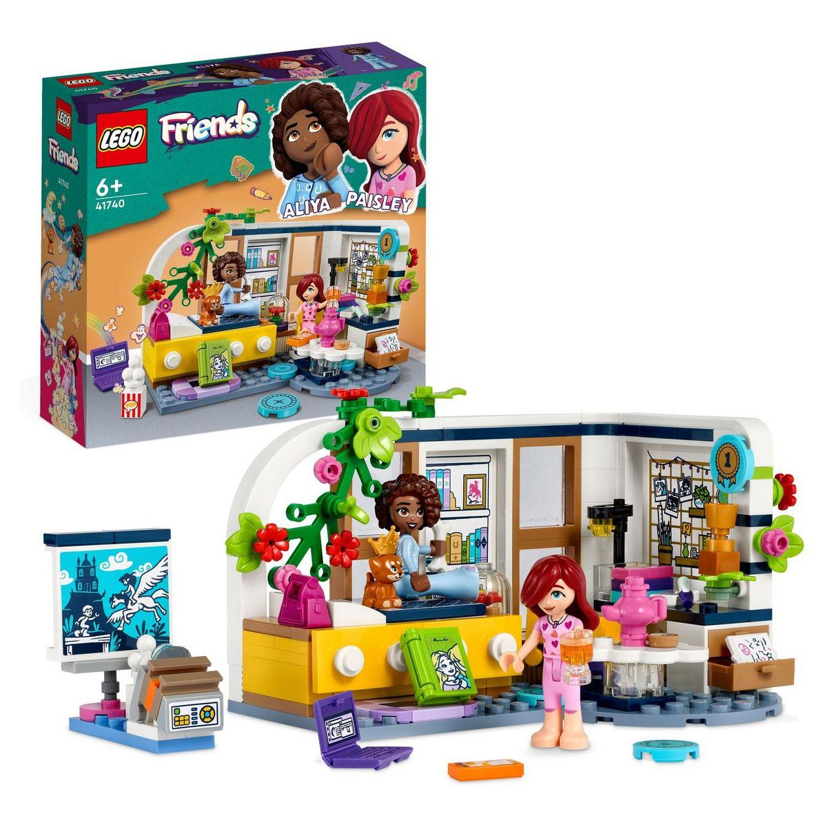 LEGO Friends 41740 La chambre d'Aliya, Jouet pour Filles et Garçons, Soirée Pyjama, à Collectionner, avec Figurine Paisley et Aira le Chiot
