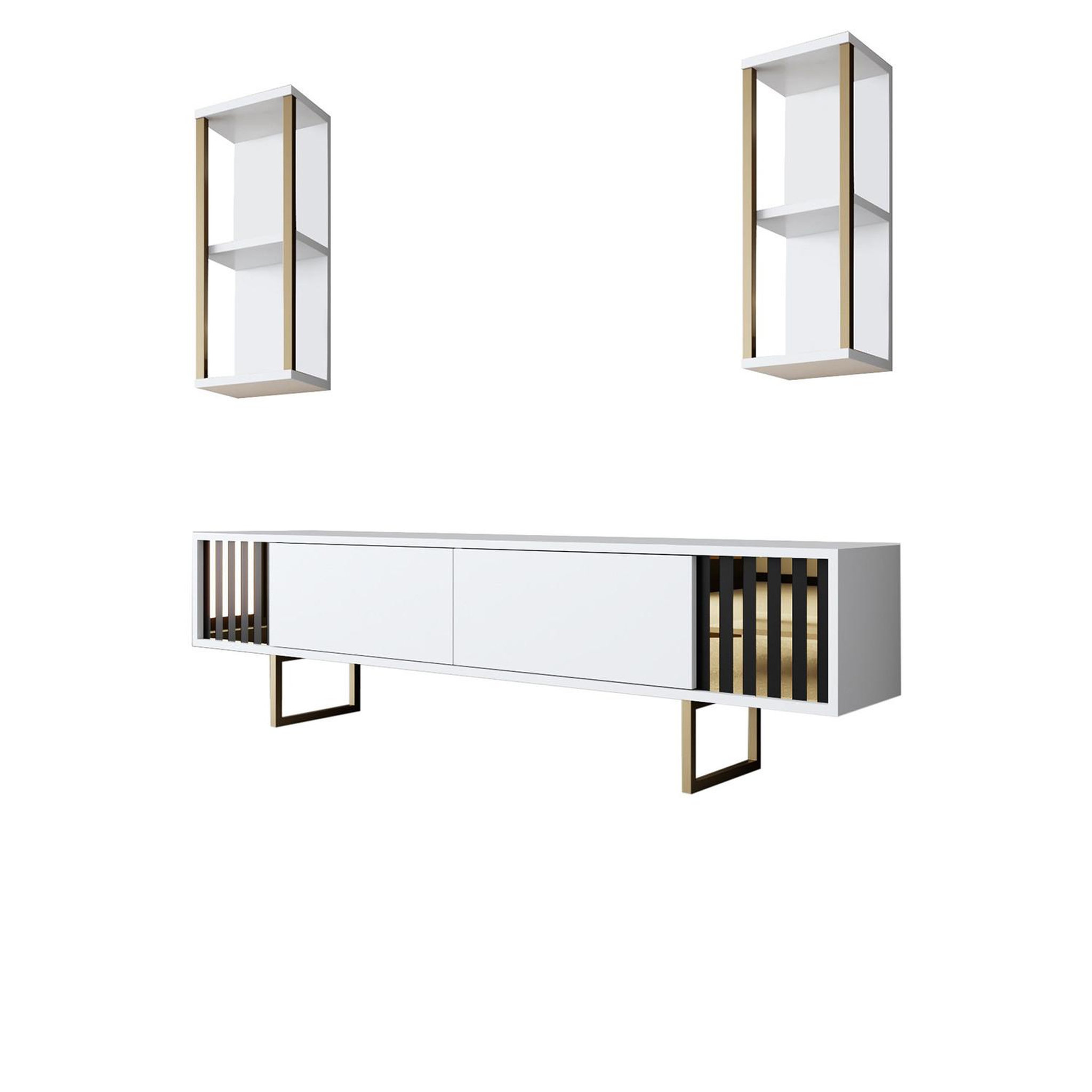 Habitat et Jardin Meuble tv en bois  gold line  - 180 x 30 x 48 cm - blancnoir