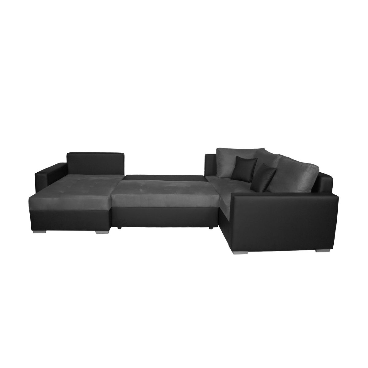 Canapé d'angle droit convertible panoramique 5 places tissu simili avec coffre MAGNUS