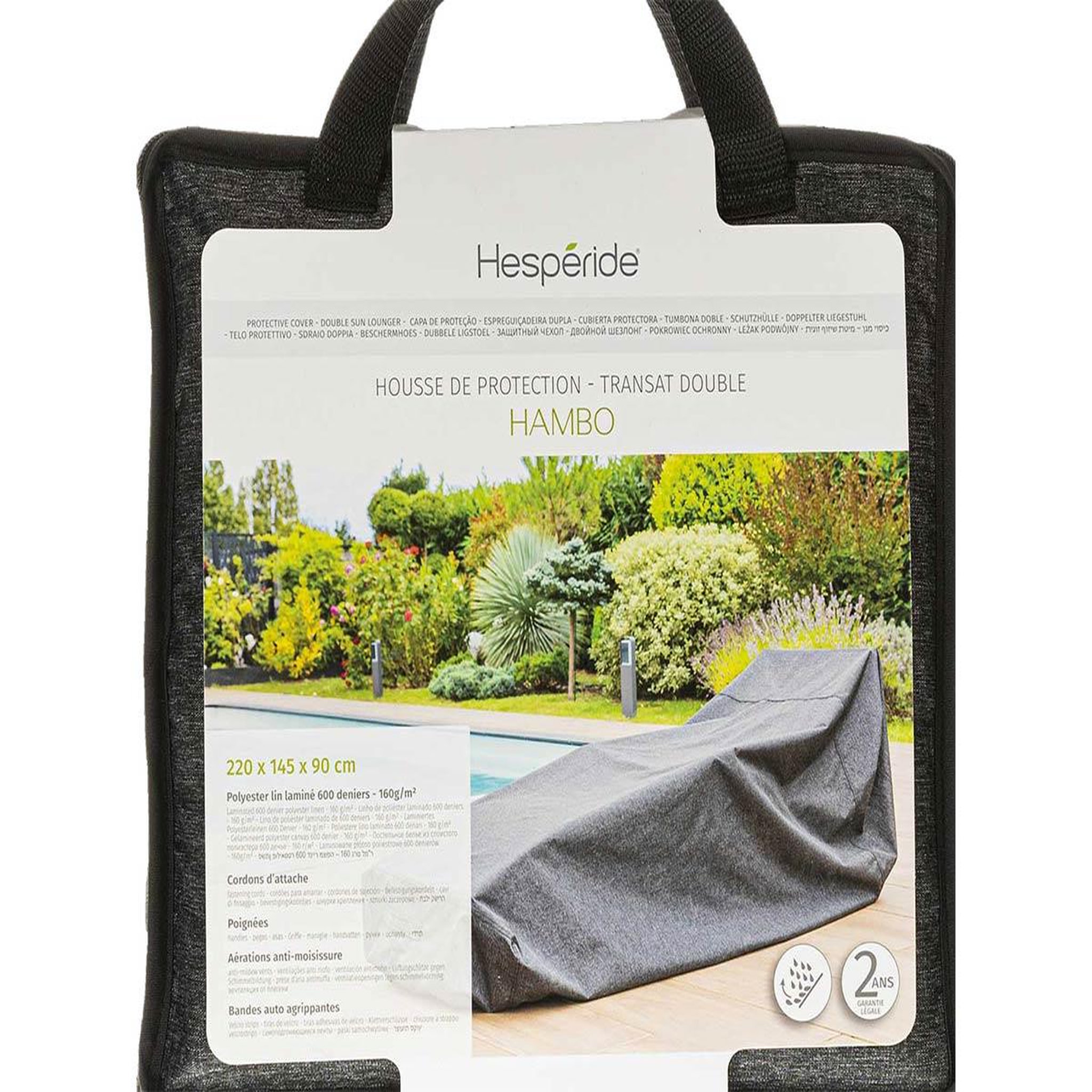 Voir la diapositive 2 : HESPERIDE Housse pour transat double Hambo gris - 220 x 145 x 90 cm - Hespéride