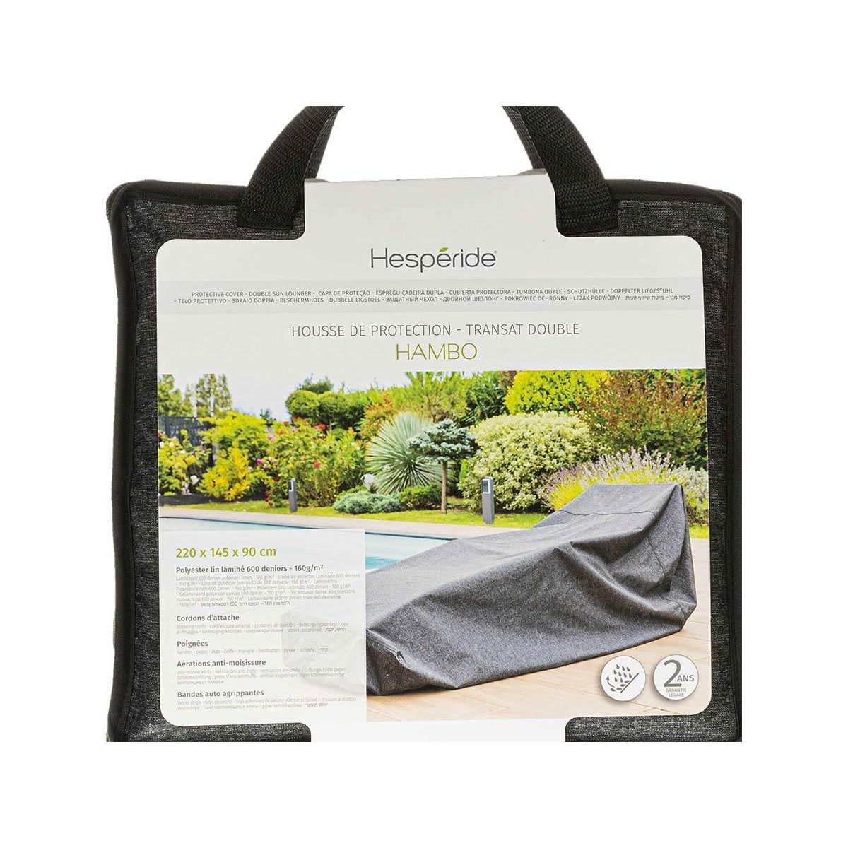 HESPERIDE Housse pour transat double Hambo gris - 220 x 145 x 90 cm - Hespéride