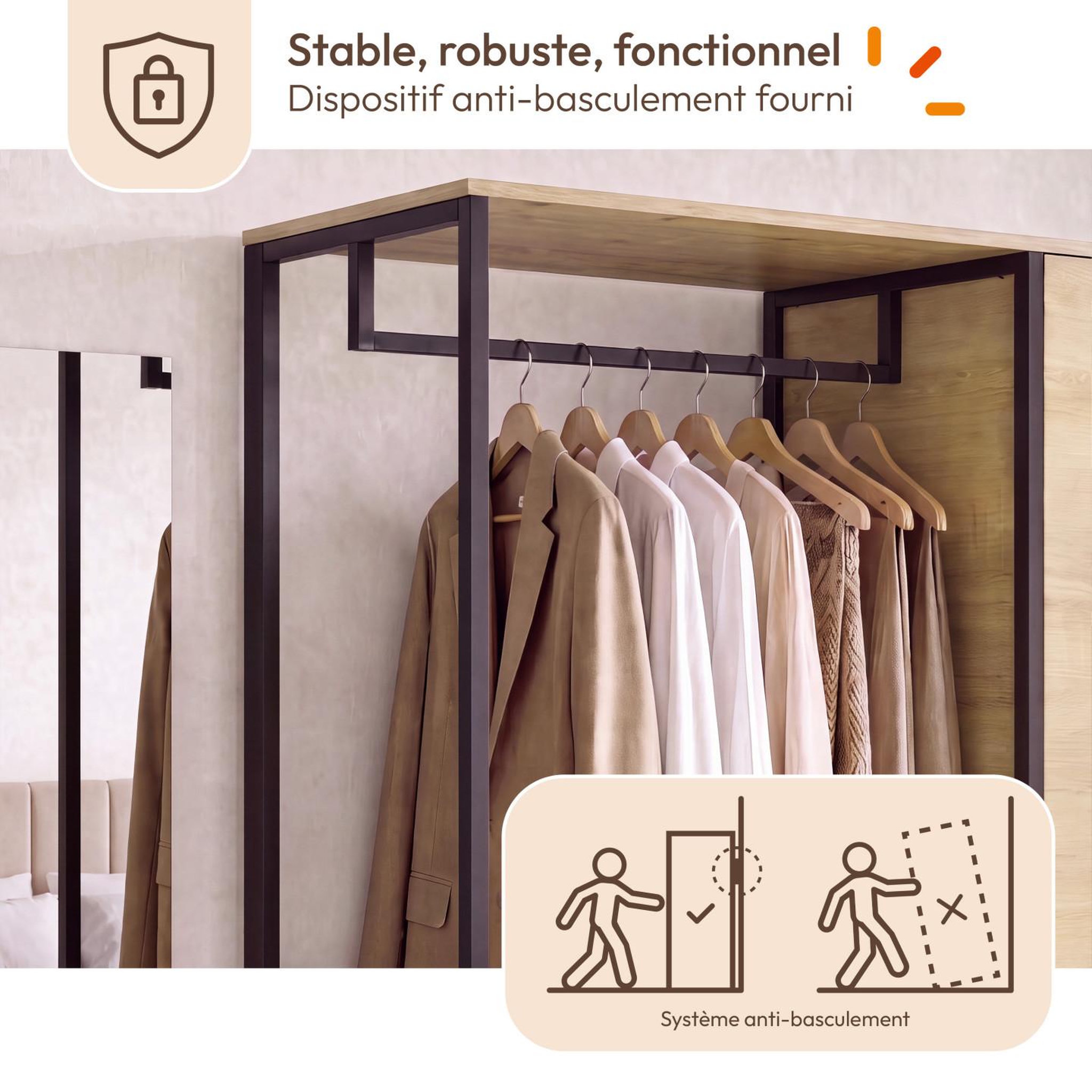 Voir la diapositive 5 : ID MARKET Dressing penderie étagères avec porte l. 90 cm detroit design industriel