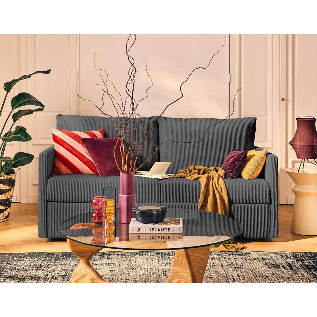 BEST MOBILIER Ottawa - canapé 3 places convertible express couchage quotidien 140 cm matelas 12 cm en velours côtelé