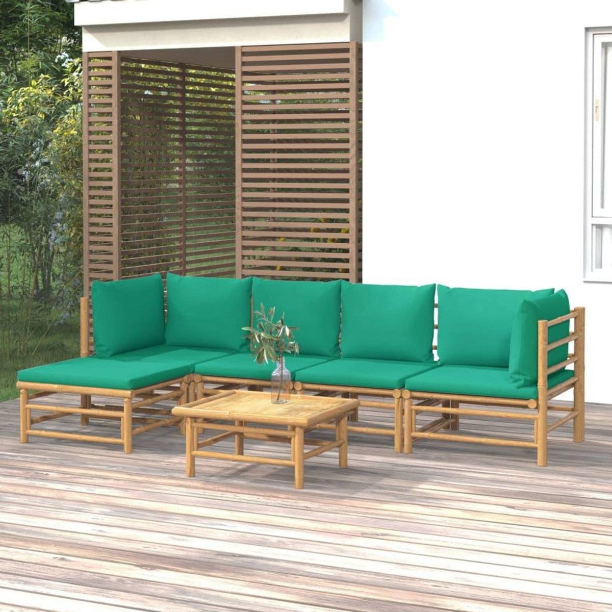 VIDAXL Salon de jardin 6 pcs avec coussins vert bambou