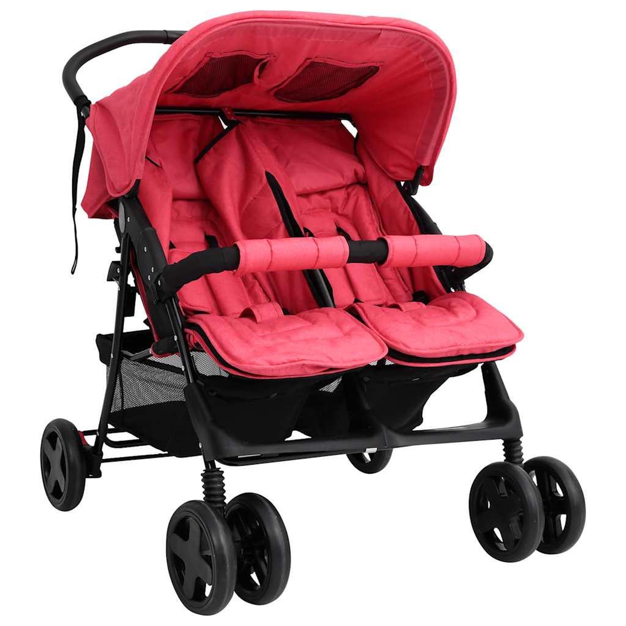 VIDAXL Poussette a deux places Rouge Acier