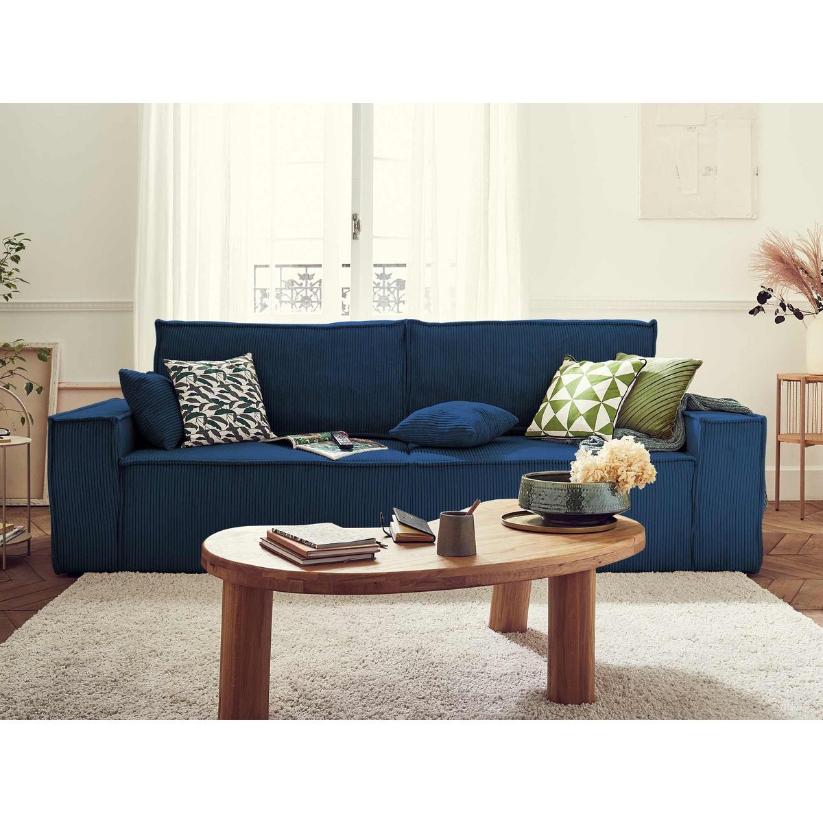 BEST MOBILIER Dellia - canapé 3 places convertible - avec coffre - en velours côtelé - style contemporain