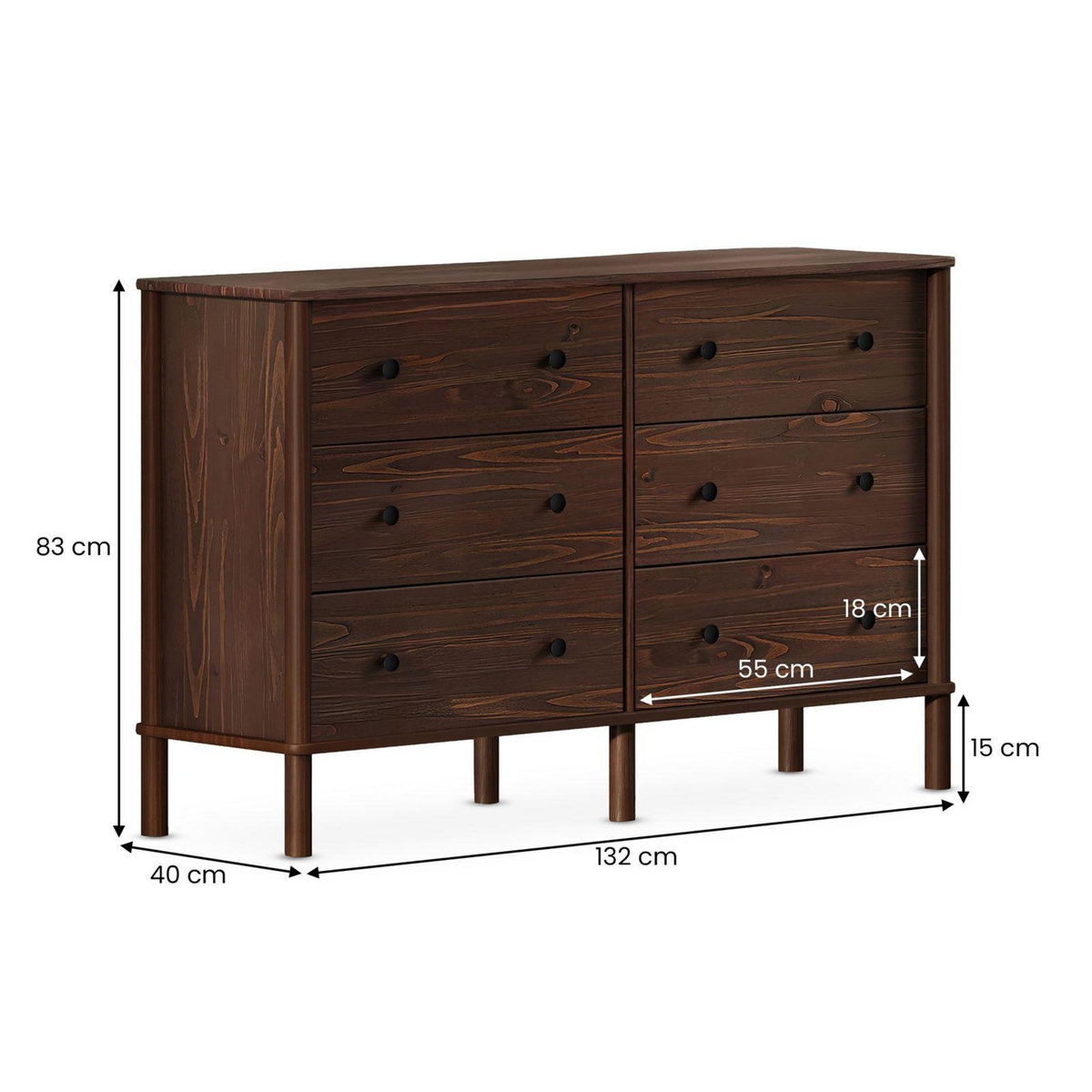 IDIMEX Commode APOANA L 132 cm 6 tiroirs en bois massif