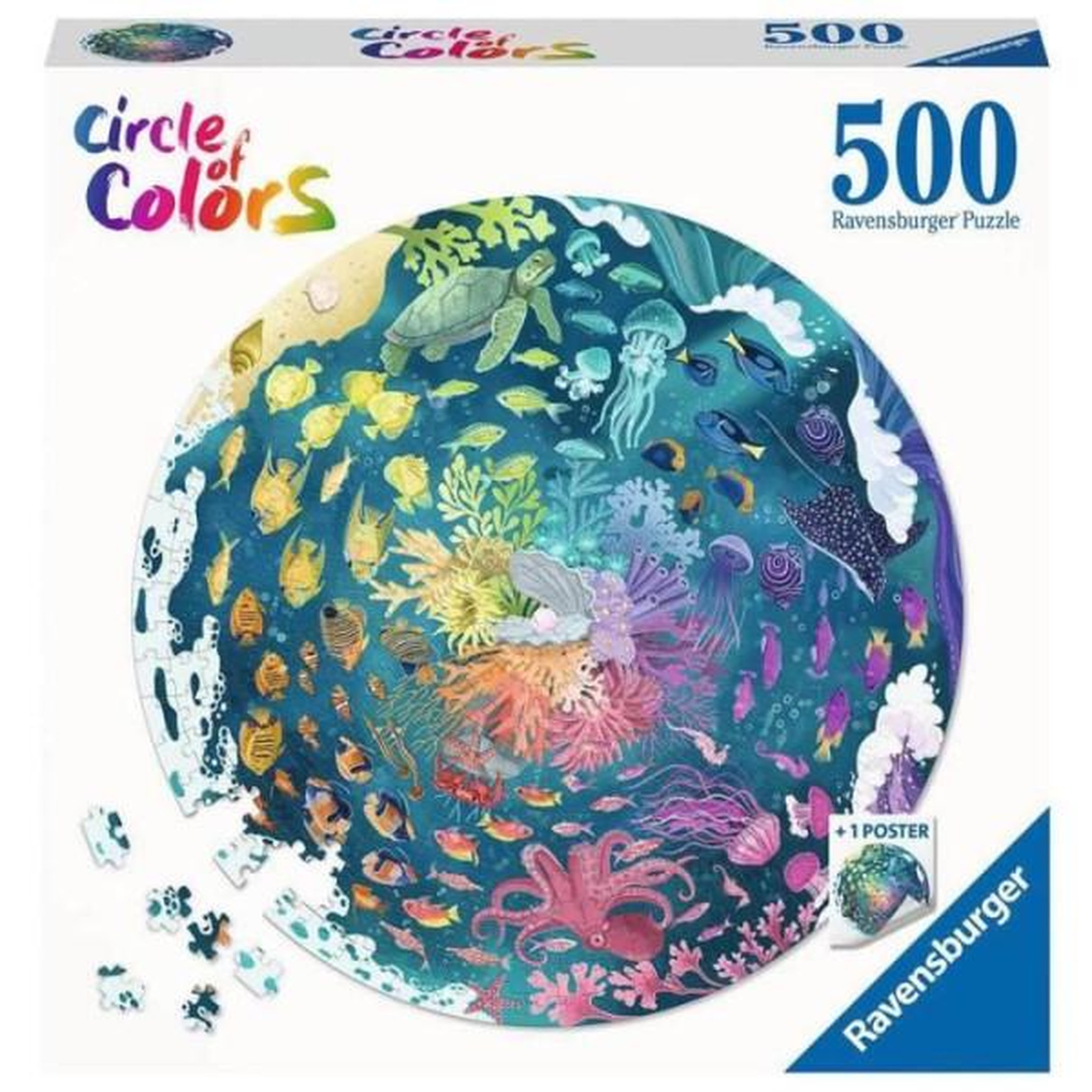 Voir la diapositive 3 : RAVENSBURGER Puzzle rond 500 pièces Océan Circle of Colors – Ravensburger