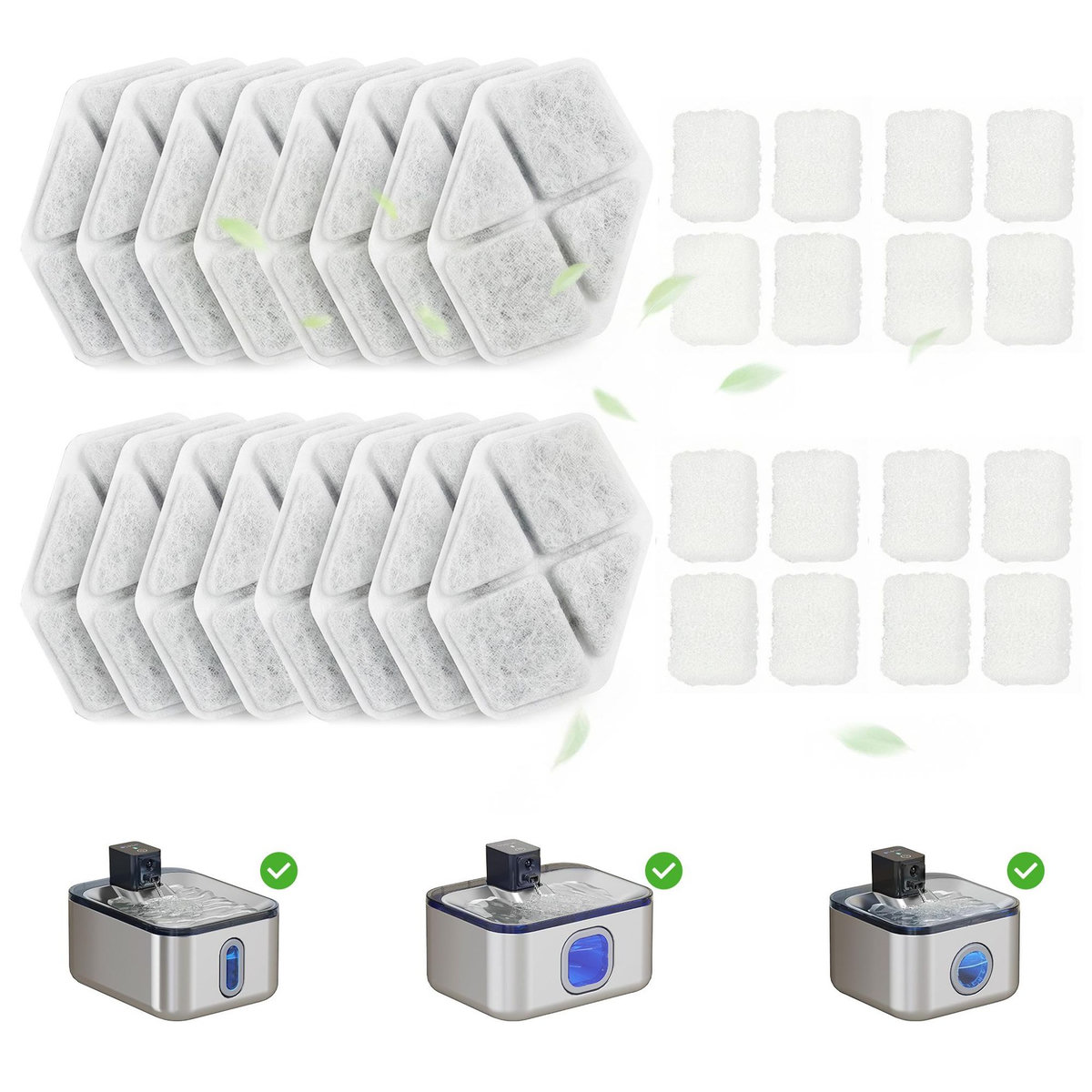 PAWHUT Filtre fontaine eau chat 16 pcs triple système de filtration blanc