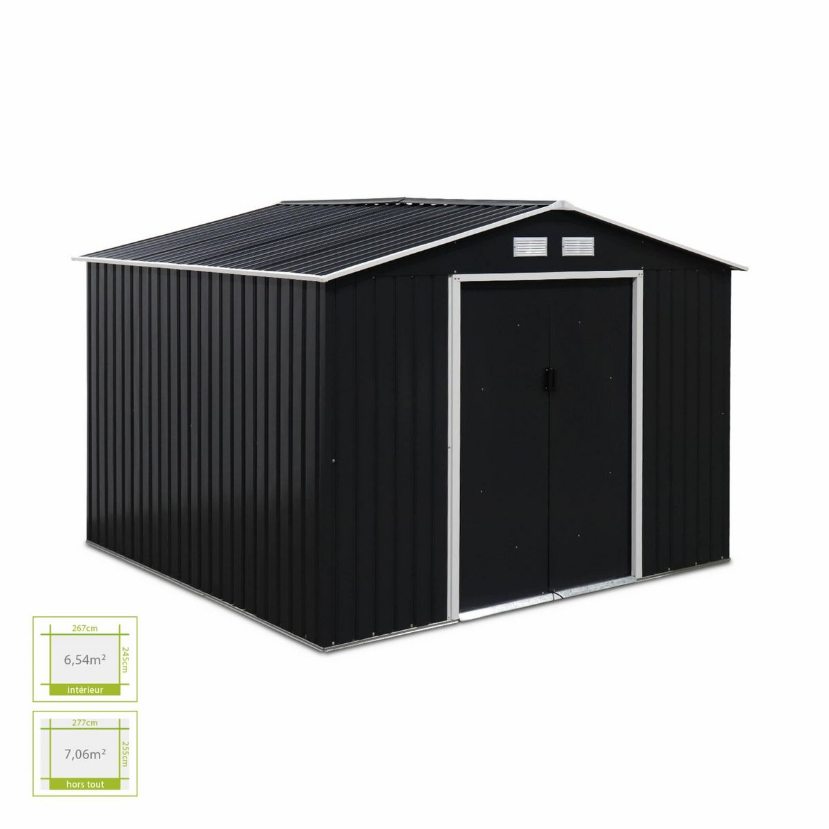 SWEEEK Abri de jardin en métal - Calaisis - 7.06m² gris anthracite et blanc - Cabane à outils avec deux portes coulissantes. kit de fixation sol inclus. maison de rangement. remise