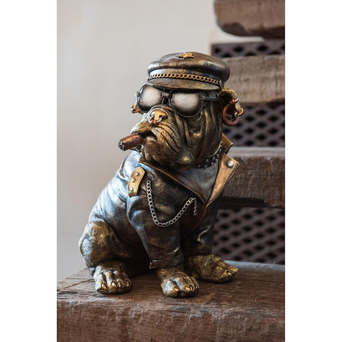 Paris Prix Statuette Bulldog à Cigarette  Trendy  33cm Marron