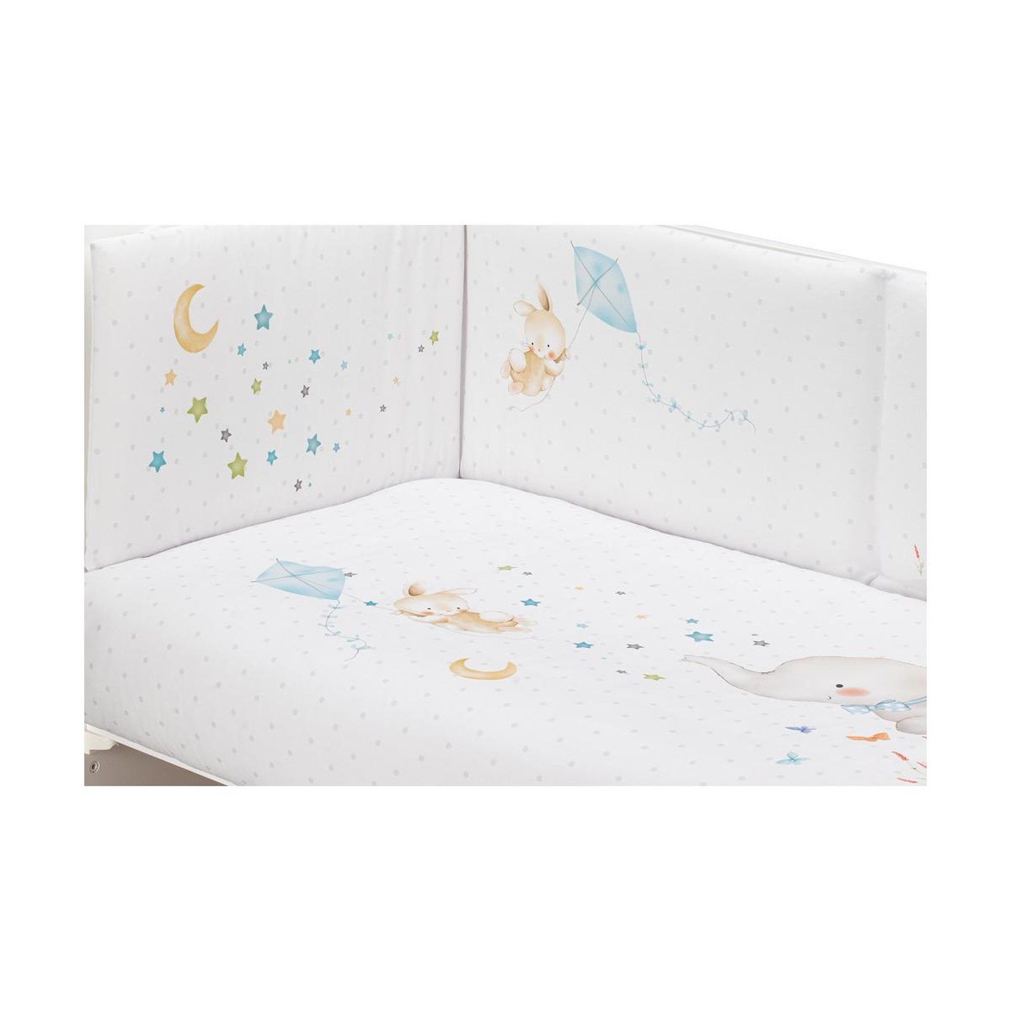 Voir la diapositive 4 : INTERBABY Lit Bébé Star Nature  and  Parure de lit 2 Pcs. elefant Bleu