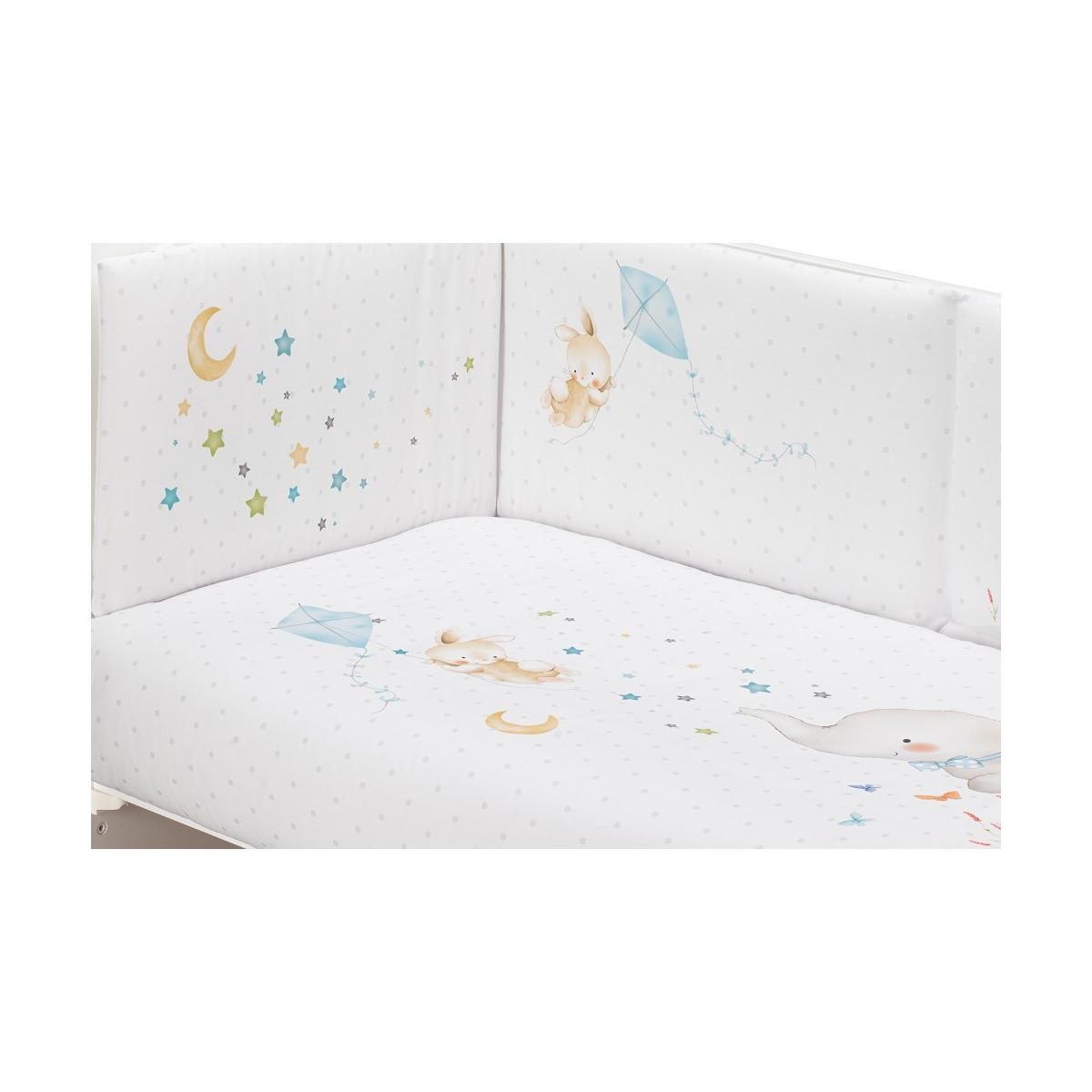 INTERBABY Lit Bébé Star Nature  and  Parure de lit 2 Pcs. elefant Bleu