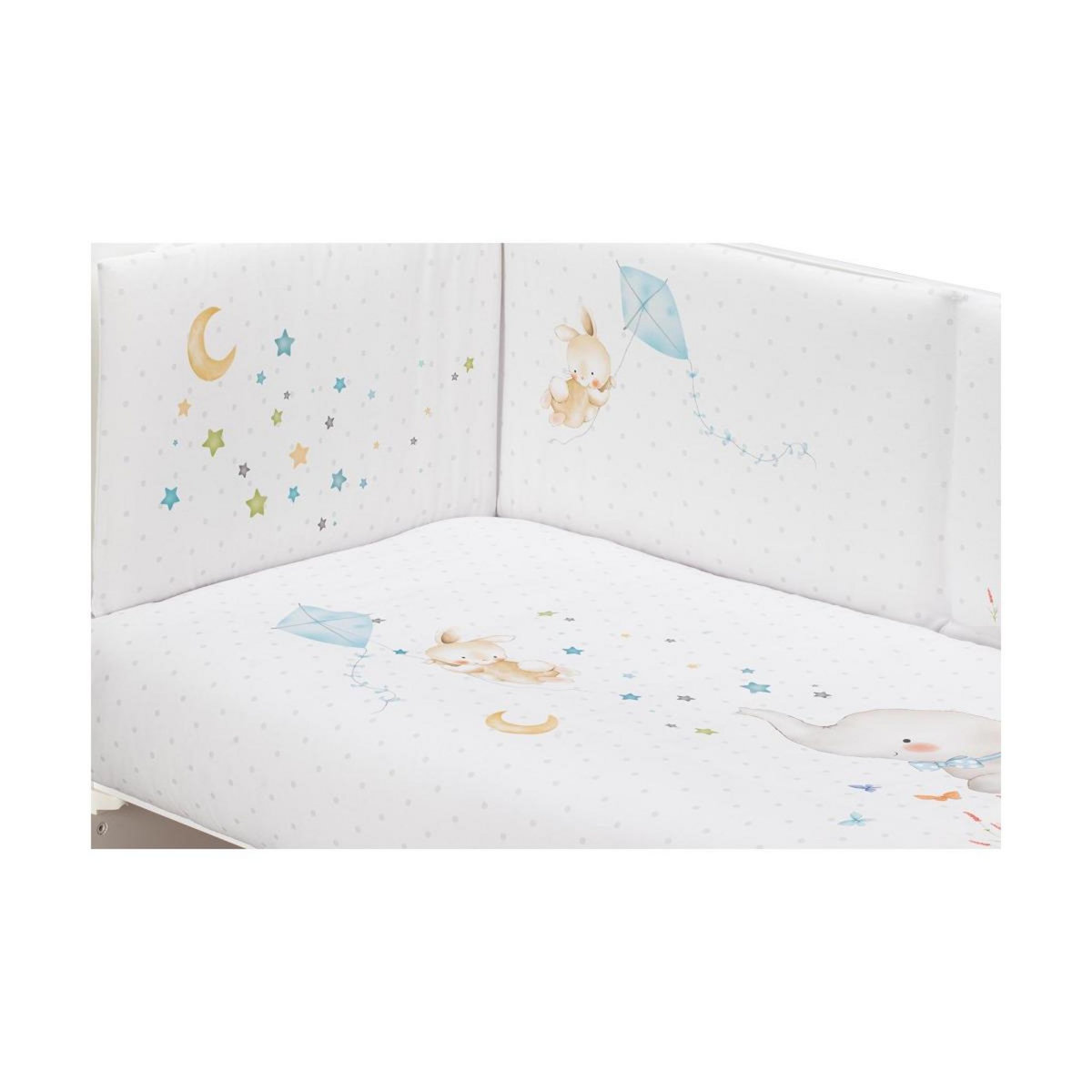 INTERBABY Lit Bébé Star Nature  and  Parure de lit 2 Pcs. elefant Bleu