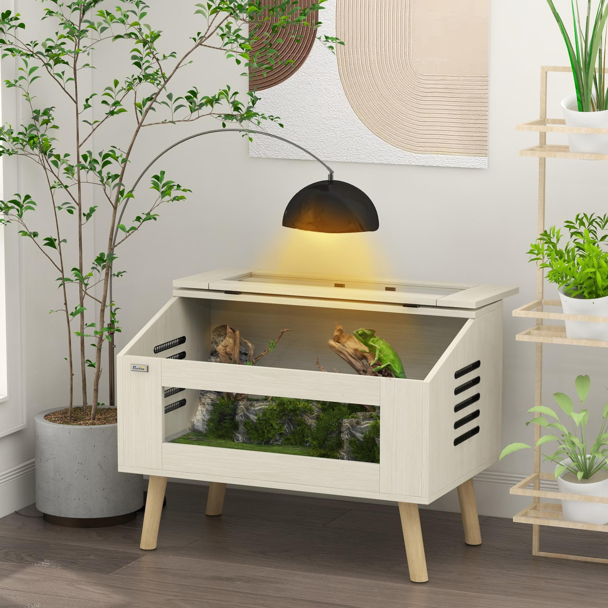 Voir la diapositive 2 : PAWHUT Terrarium design scandinave - aérations latérales - 111L - fenêtres verre trempé - effet bois clair