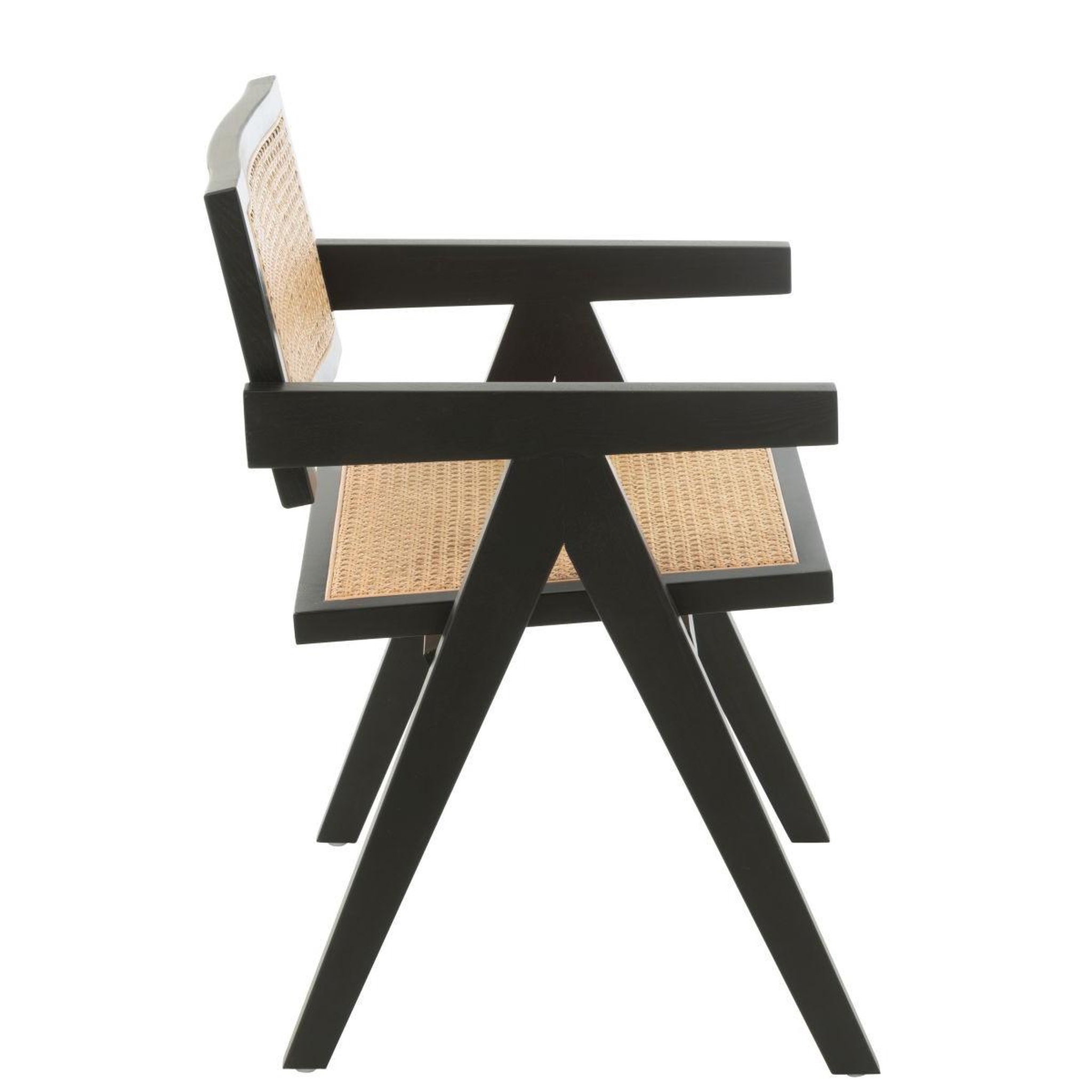Voir la diapositive 3 : J-LINE Chaise cannage en bois  grid  80cm noir