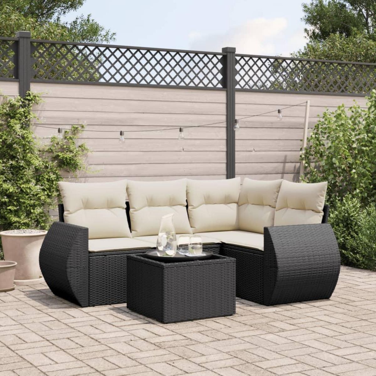VIDAXL Salon de jardin 5 pcs avec coussins noir resine tressee