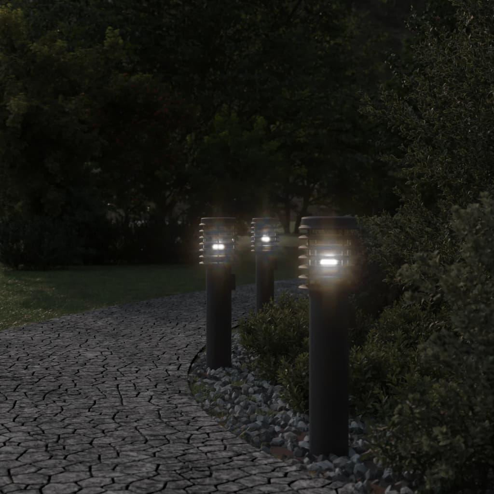 Voir la diapositive 3 : VIDAXL Lampadaires d'exterieur 3 pcs noir 60 cm acier inoxydable