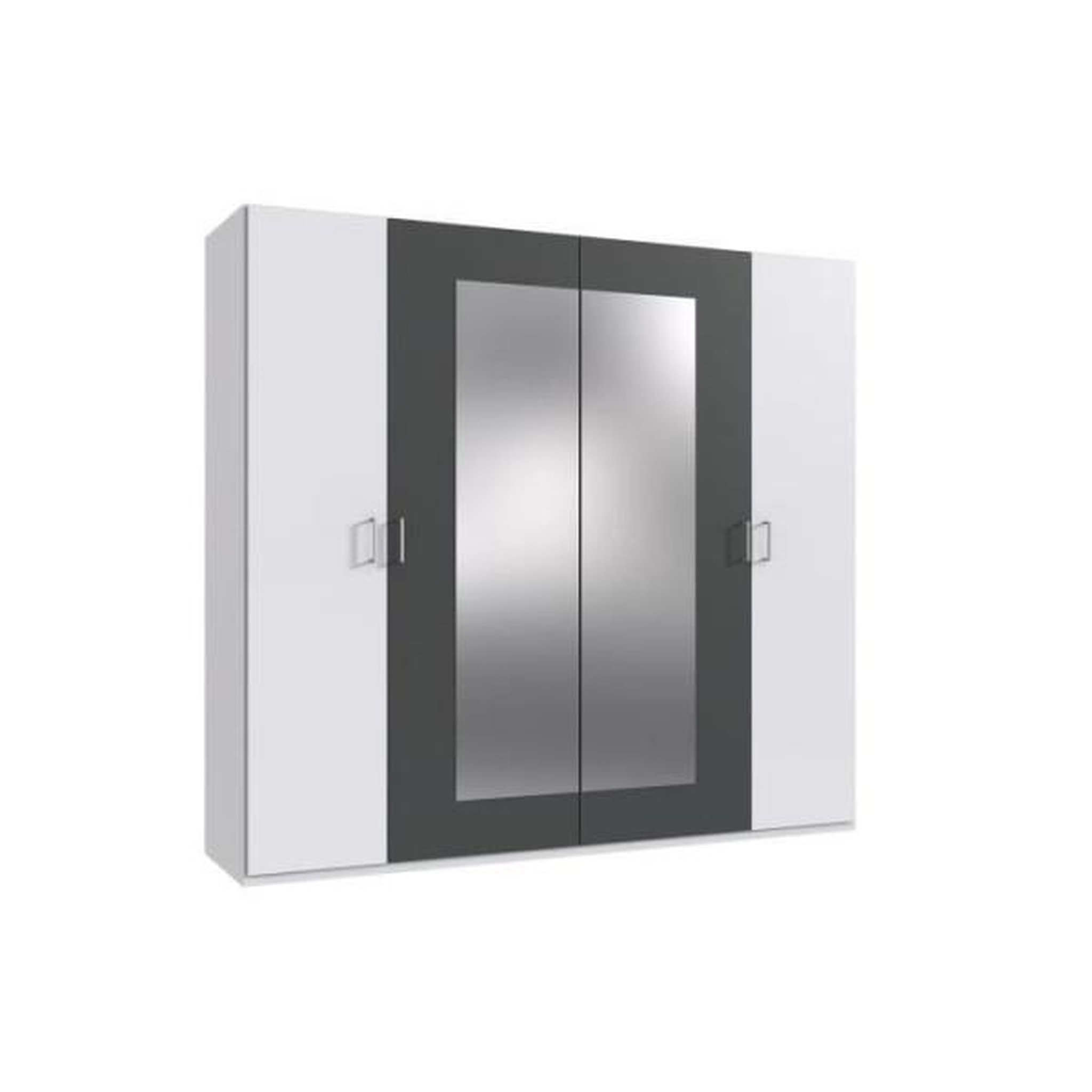 N/A Armoire RHODES - 4 portes + miroirs - Décor Blanc et gris - L225 x P58 x H208 cm