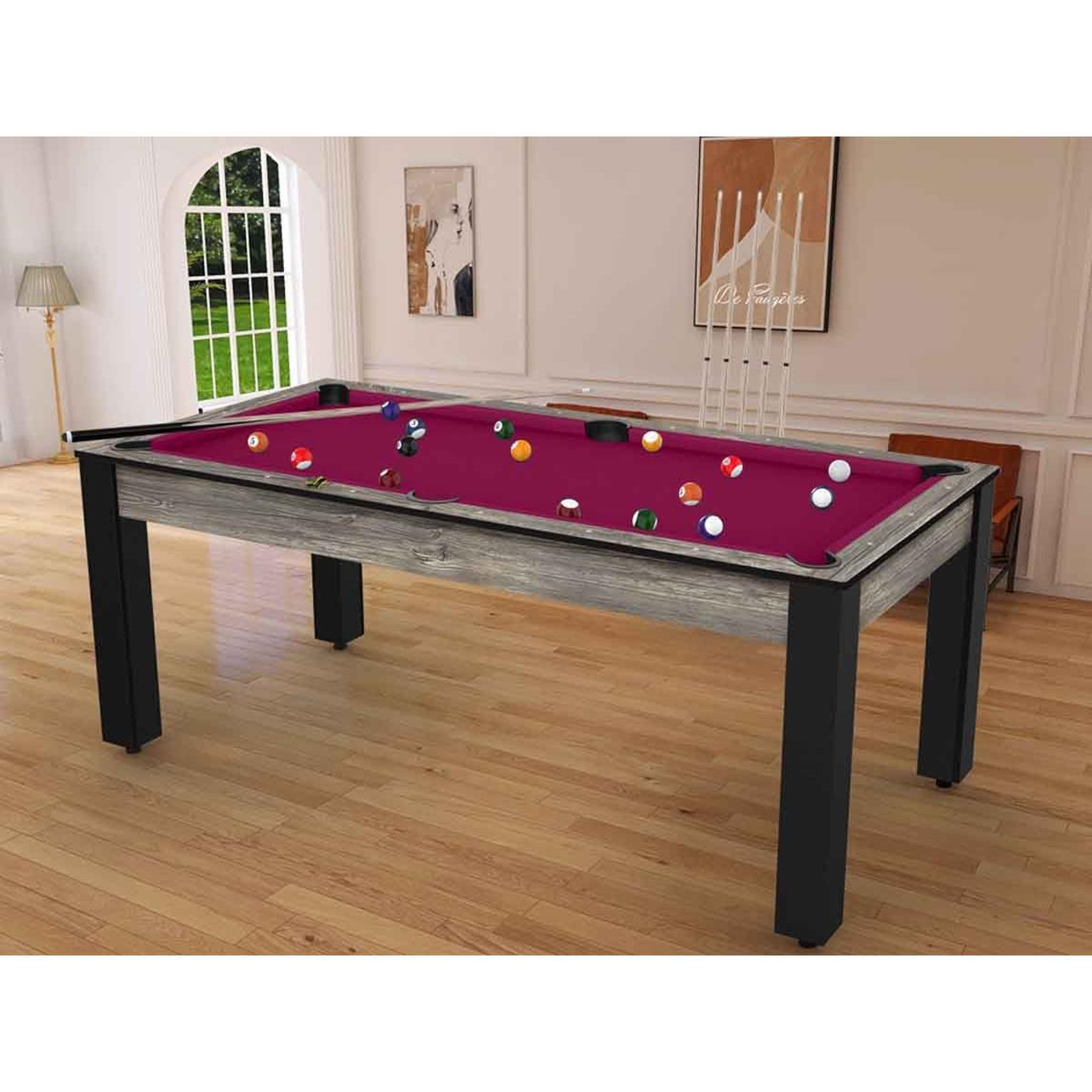 Voir la diapositive 4 : DE FAUGERES Table de Billard Convertible  Oregon  213cm Naturel & Prune
