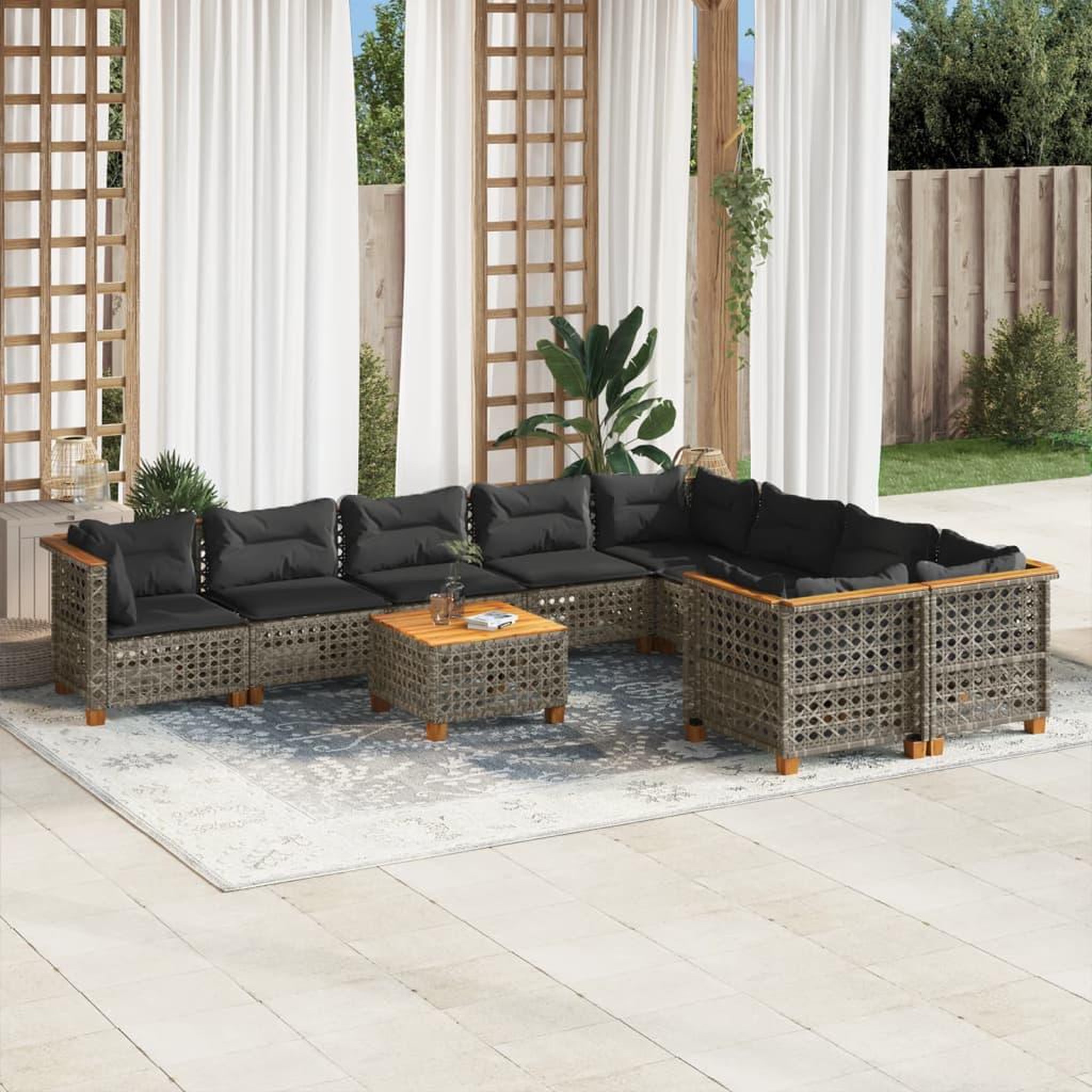 VIDAXL Salon de jardin avec coussins 10 pcs gris resine tressee