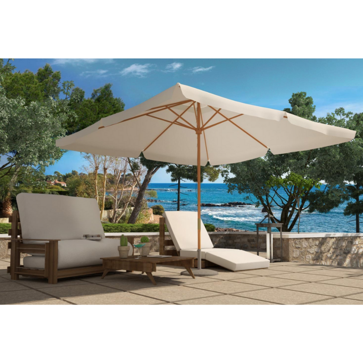 CONCEPT USINE Parasol en bois 3 x 3 m écru PALAWAN