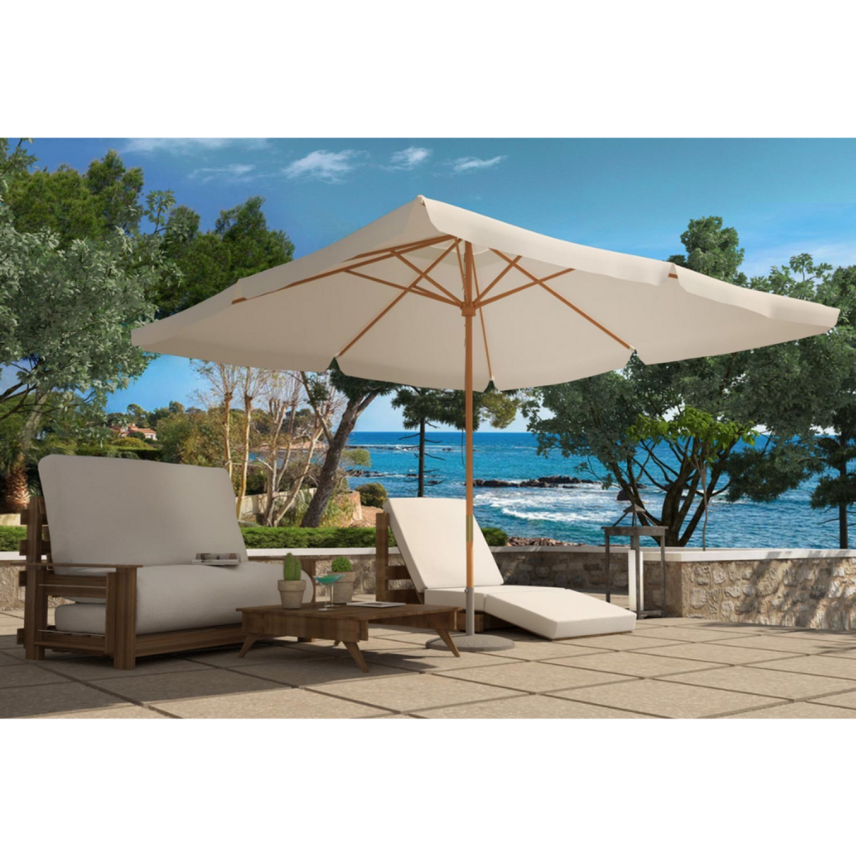 CONCEPT USINE Parasol en bois 3 x 3 m écru PALAWAN