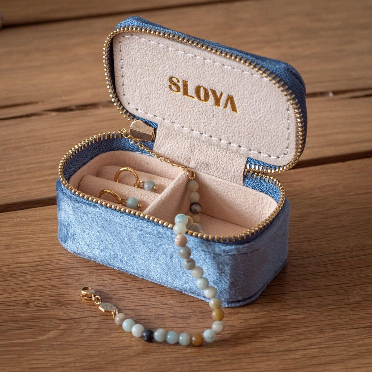 SLOYA Mini boîte à bijoux velours bleu horizon