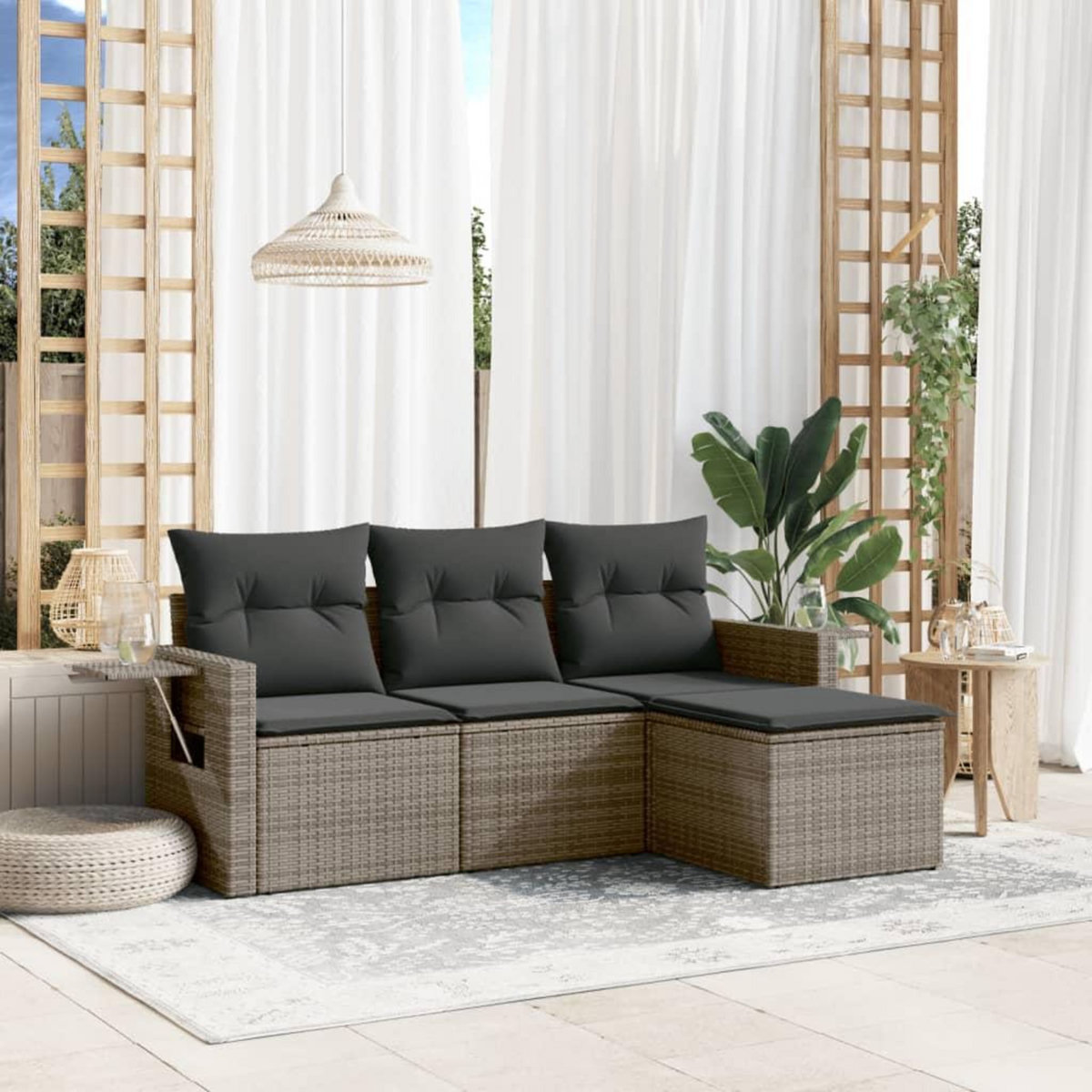 VIDAXL Salon de jardin 4 pcs avec coussins gris resine tressee