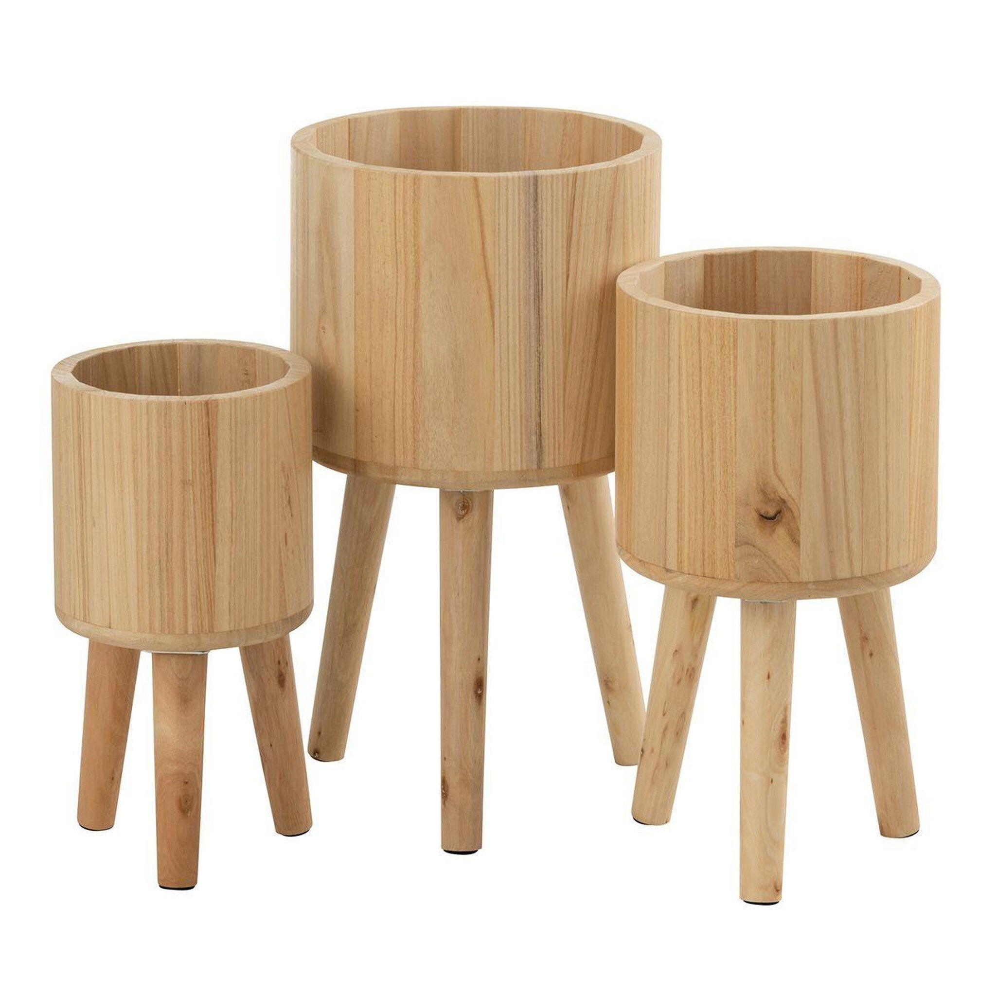 J-LINE Lot de 3 Cache-Pots en Bois  Paul  49cm Naturel