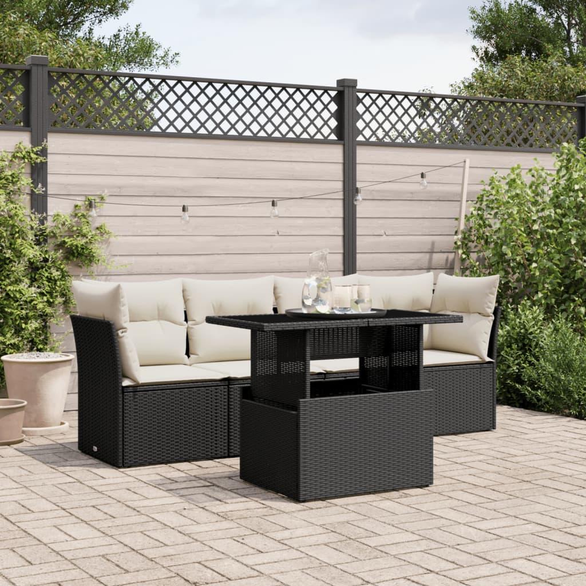 VIDAXL Salon de jardin 5 pcs avec coussins noir resine tressee