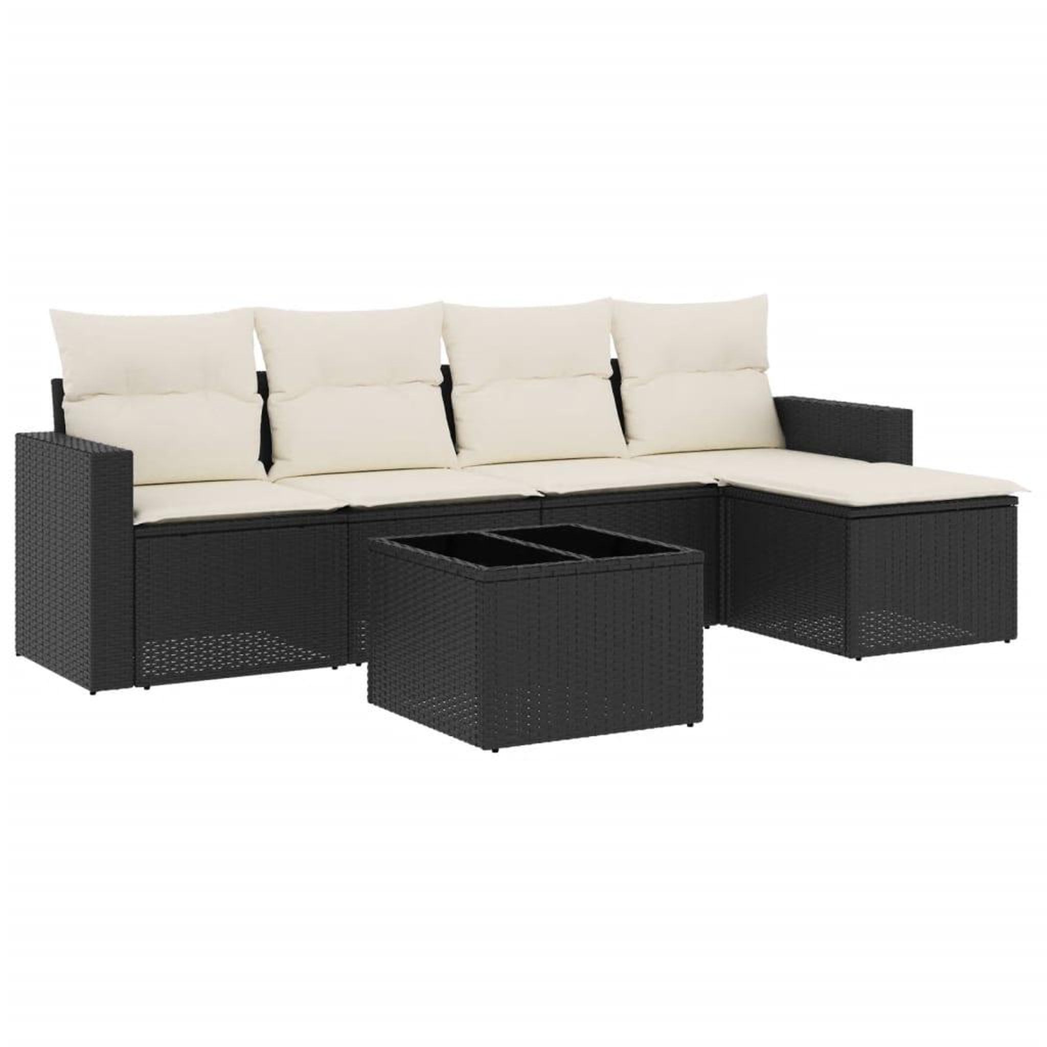 Voir la diapositive 2 : VIDAXL Salon de jardin 6 pcs avec coussins noir resine tressee